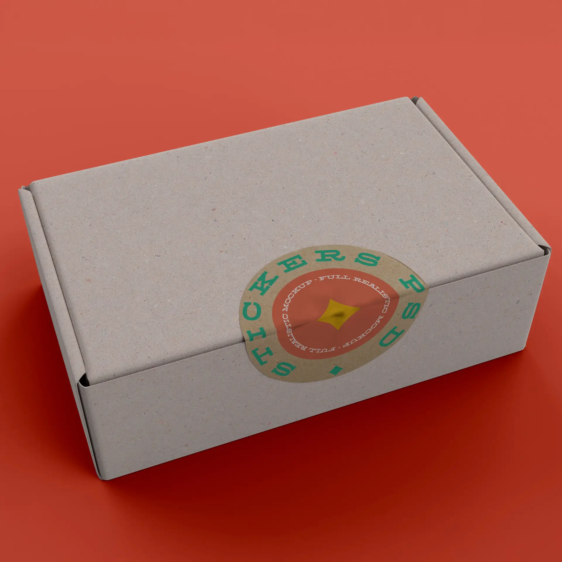 Boîte en papier kraft marron scellée avec une étiquette ronde, présentant un design pour étiquettes personnalisées sur rouleaux.