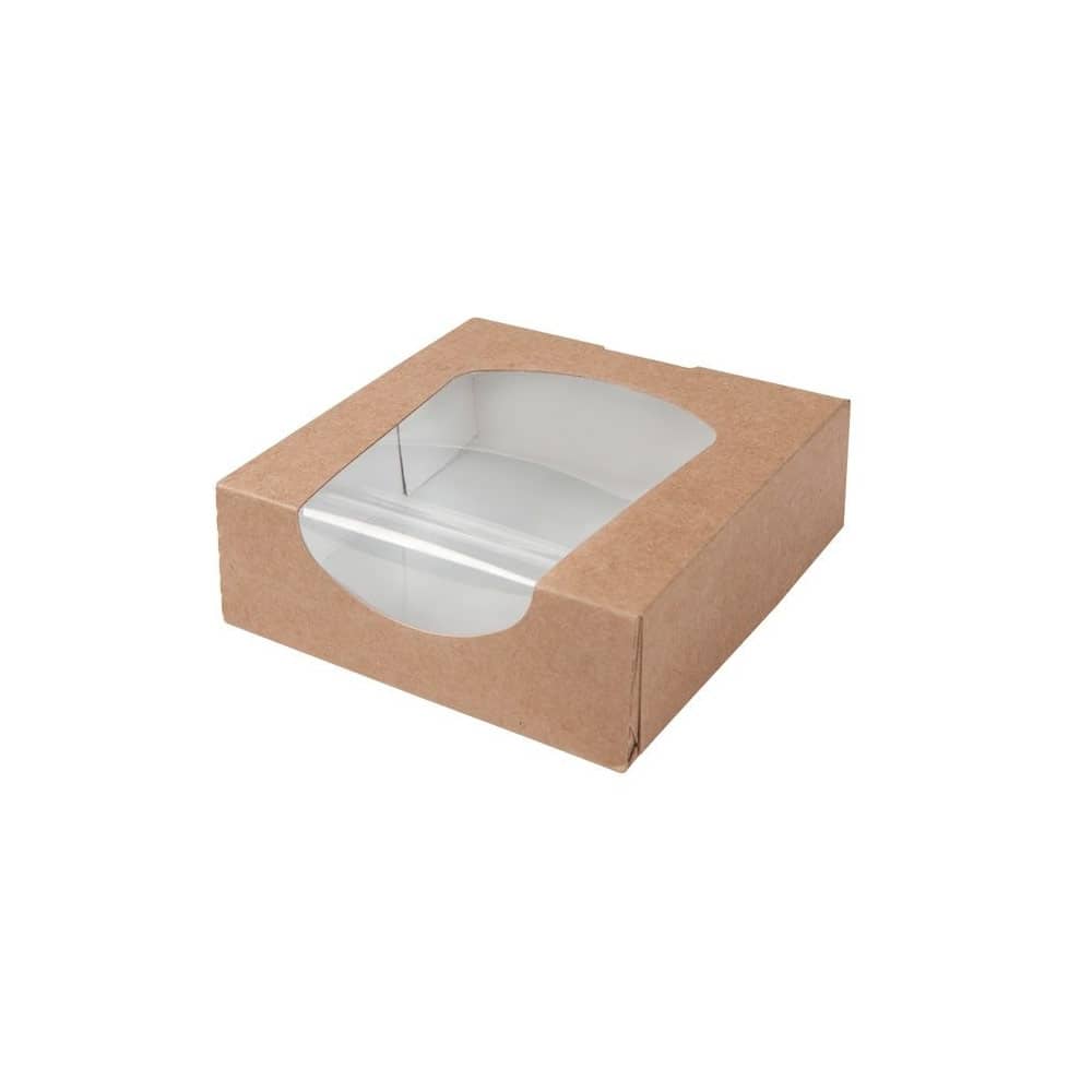 Karton-Sichtfenster-Schachteln 600 ml, PLA-Folie, braun, faltbar