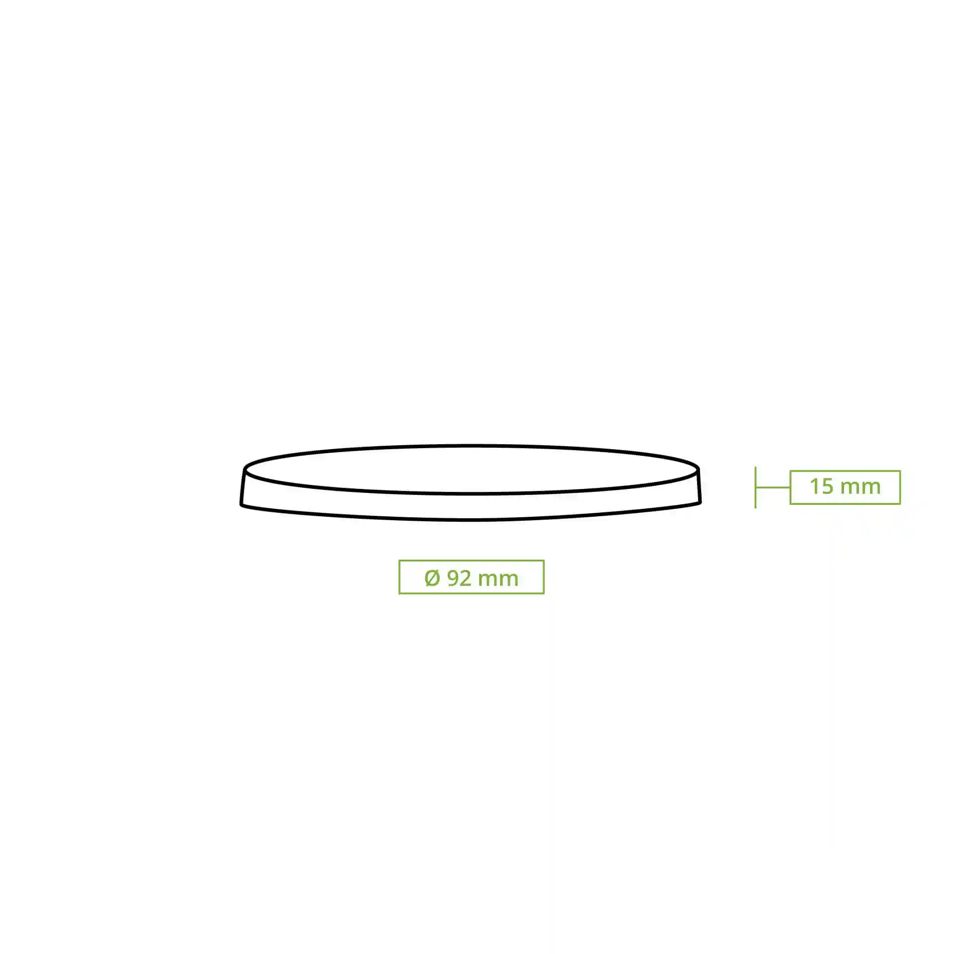 Dessin schématique d'un couvercle rond en papier blanc d'un diamètre de 93 mm et d'une hauteur de 14 mm.