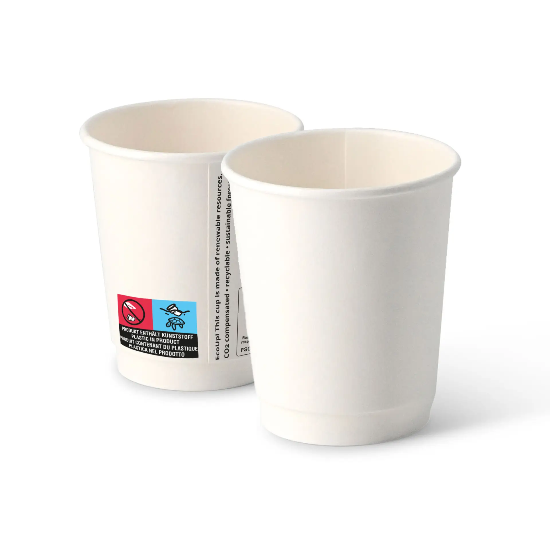 Gobelet à café à emporter en carton (revêtu de PE), double paroi, 20 cl / 8 oz, Ø 80 mm, blanc