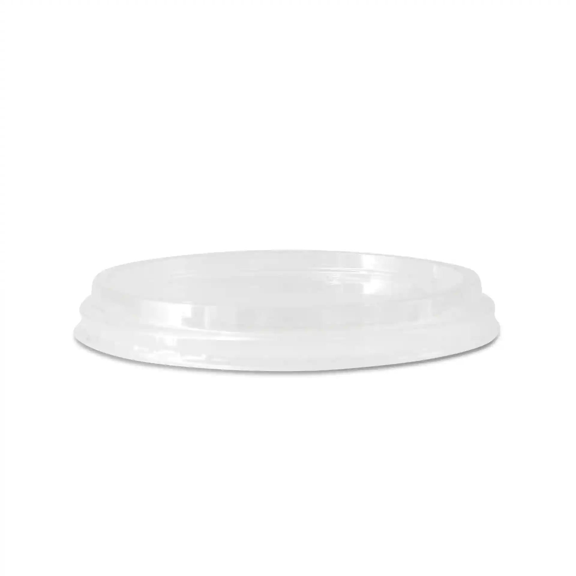 Couvercle rond transparent pour des pots, mesurant 121 mm de diamètre et 16 mm de hauteur.