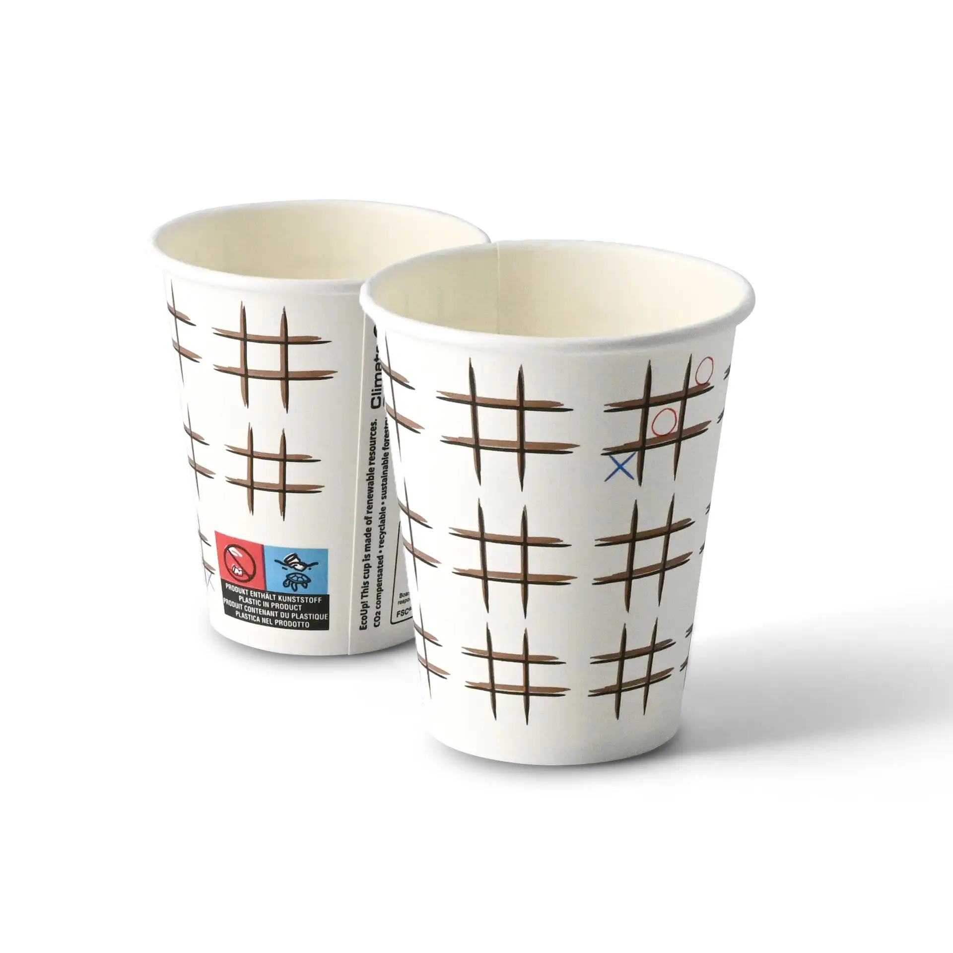 Gobelet en carton imprimé "Tic Tac Toe" (revêtu) 200 ml / 8 oz, Ø 80 mm, blanc