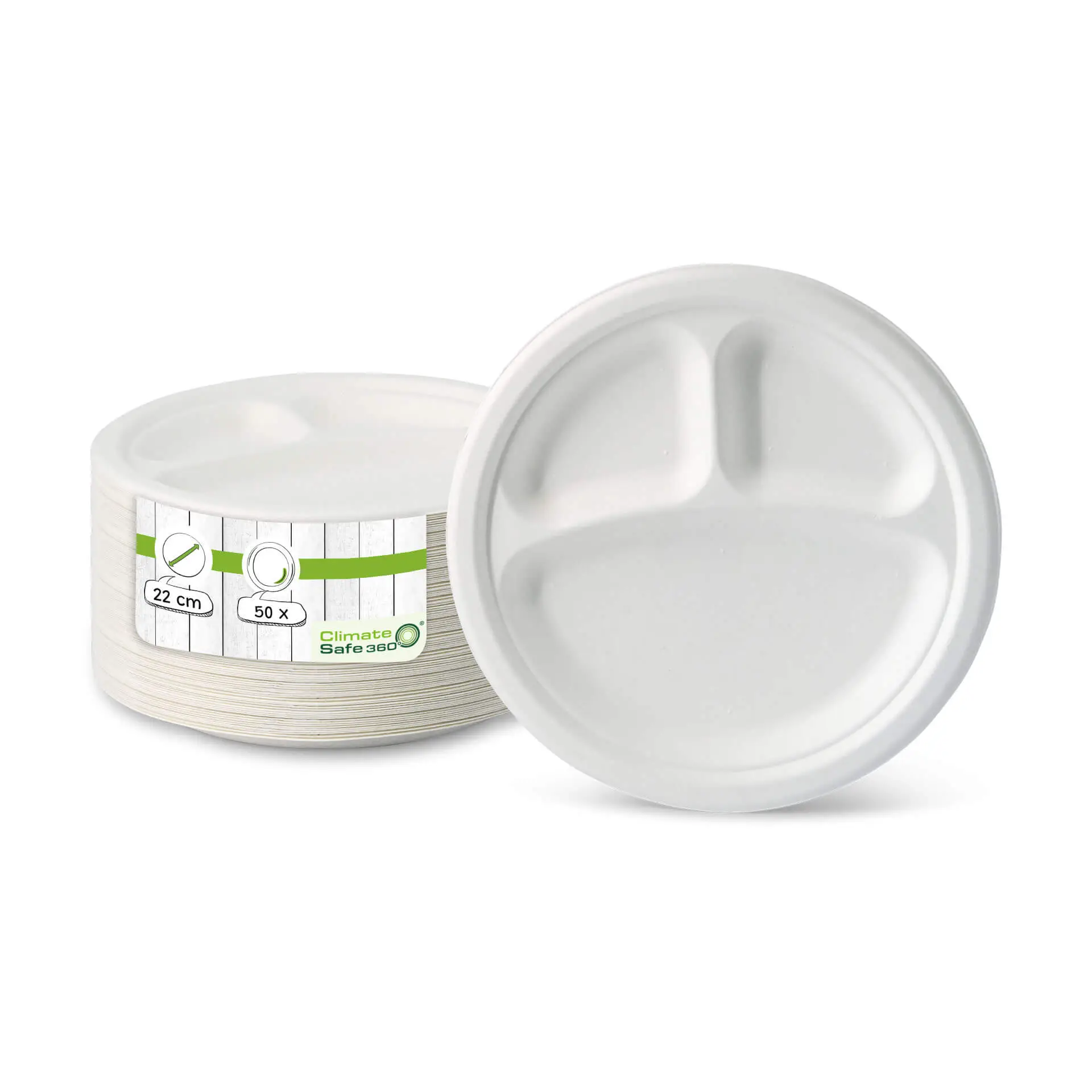 Assiette en canne à sucre Ø 22 cm, 3 compartiments, ronde dtw014651-menueteller-aus-zuckerrohr-22-cm-3-kammern-rund