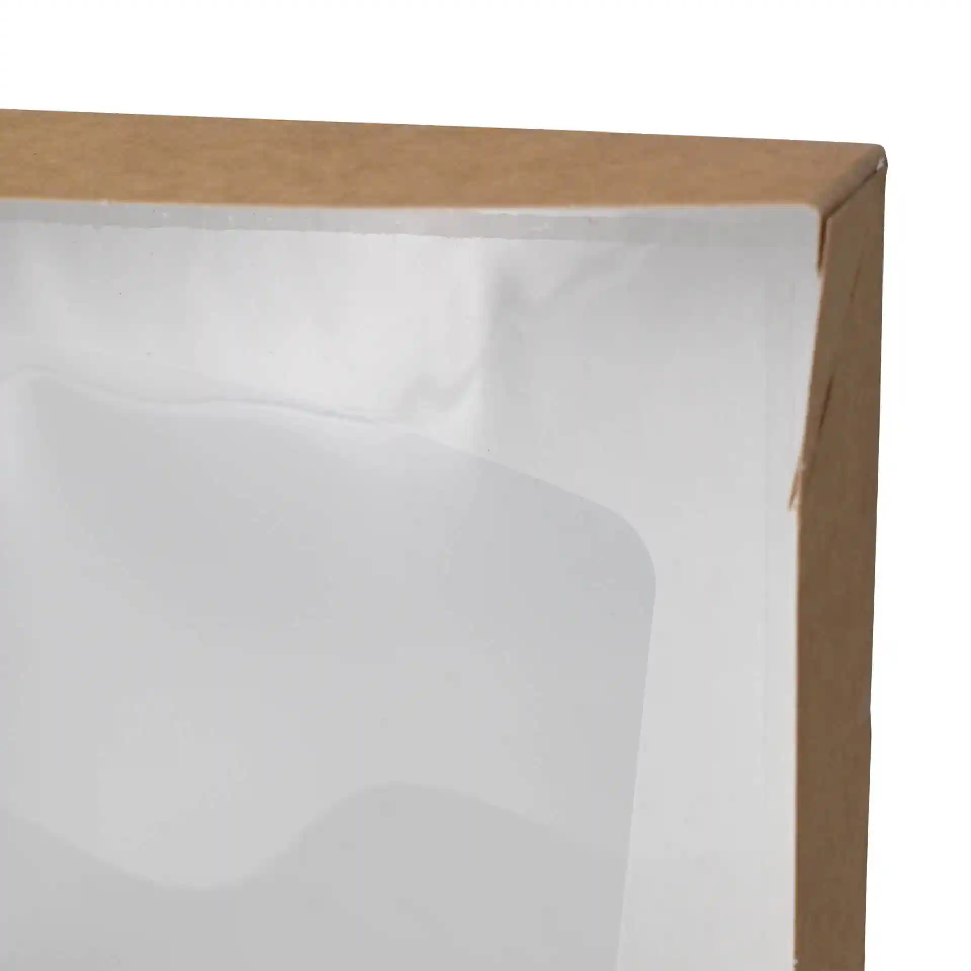 Boîte à fenêtre en carton avec un extérieur marron et un intérieur blanc, mesurant 20 x 12 x 4 cm.