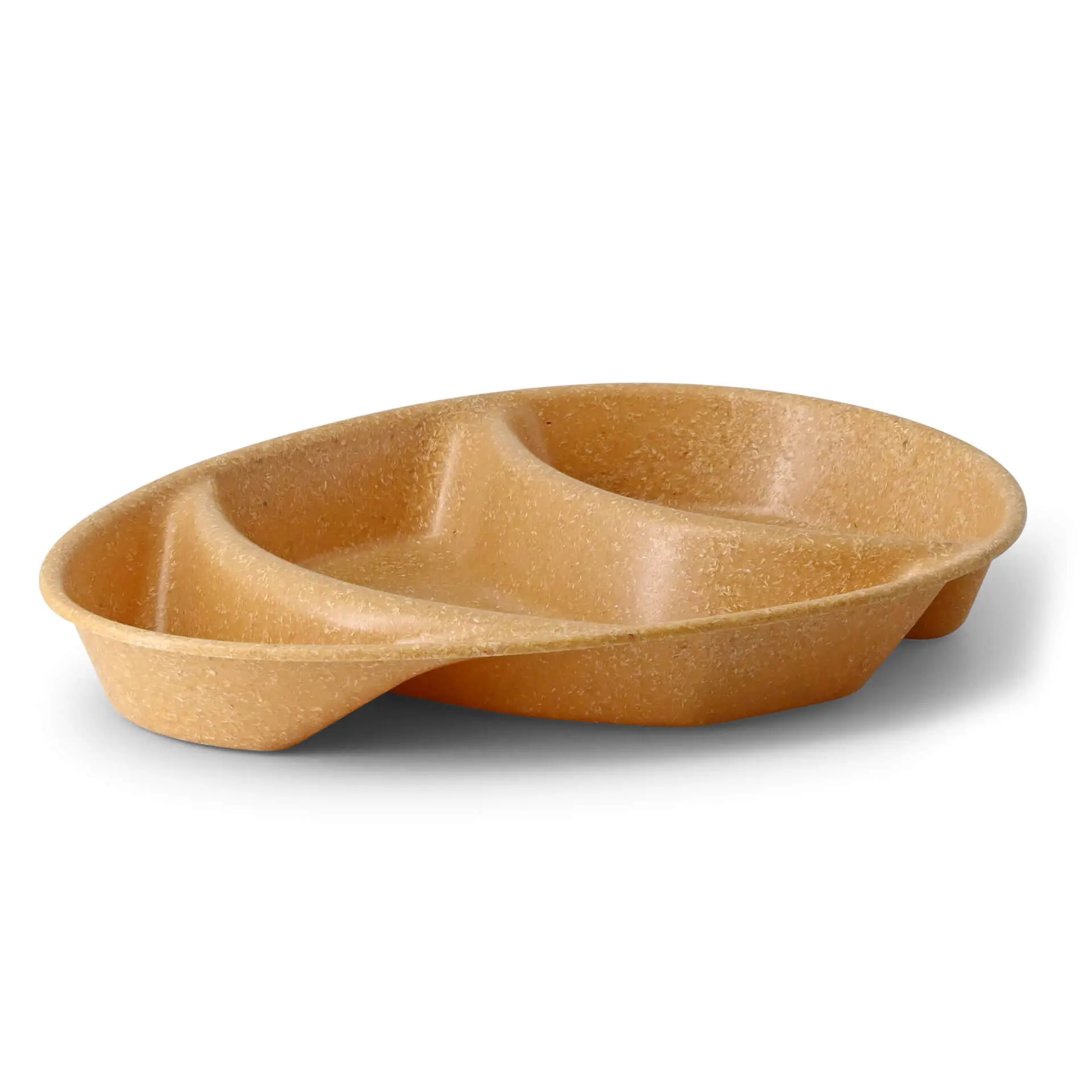 Assiette ovale réutilisable "merways Plate" 27,5 x 20 x 3,5 cm, 3 compartiments, caramel / brun dfc008351-mehrweg-menue-teller-merways-plate-275-x-20-x-35-cm-3-kammern-tropfenfoermig-karamell-braun-1
