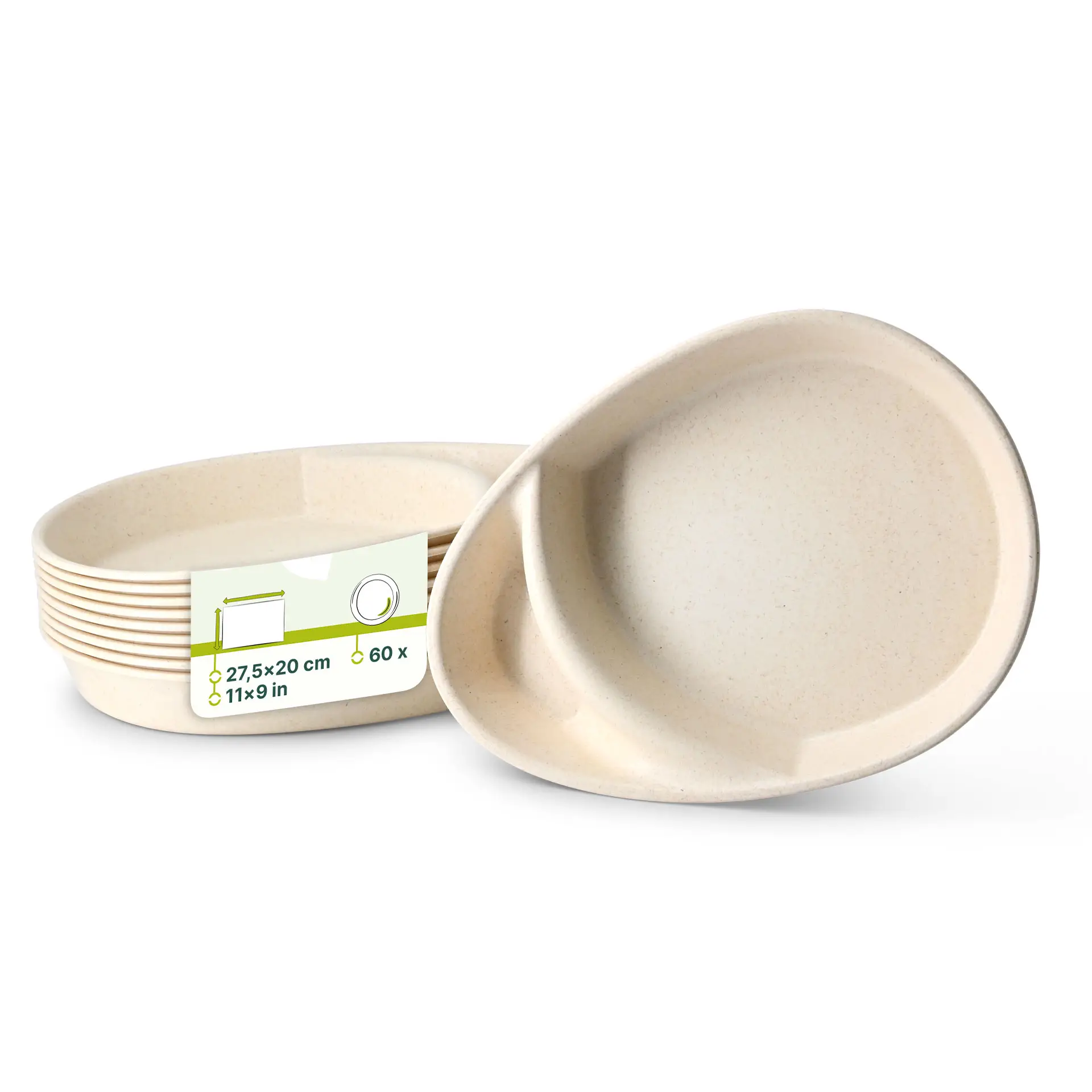 Assiette repas réutilisable "merways Plate" 27,5 x 20 x 3,5 cm, 2 compartiments, ovale, blanc crème Assiette repas réutilisable "merways Plate" 27,5 x 20 x 3,5 cm, 2 compartiments, ovale, blanc crème