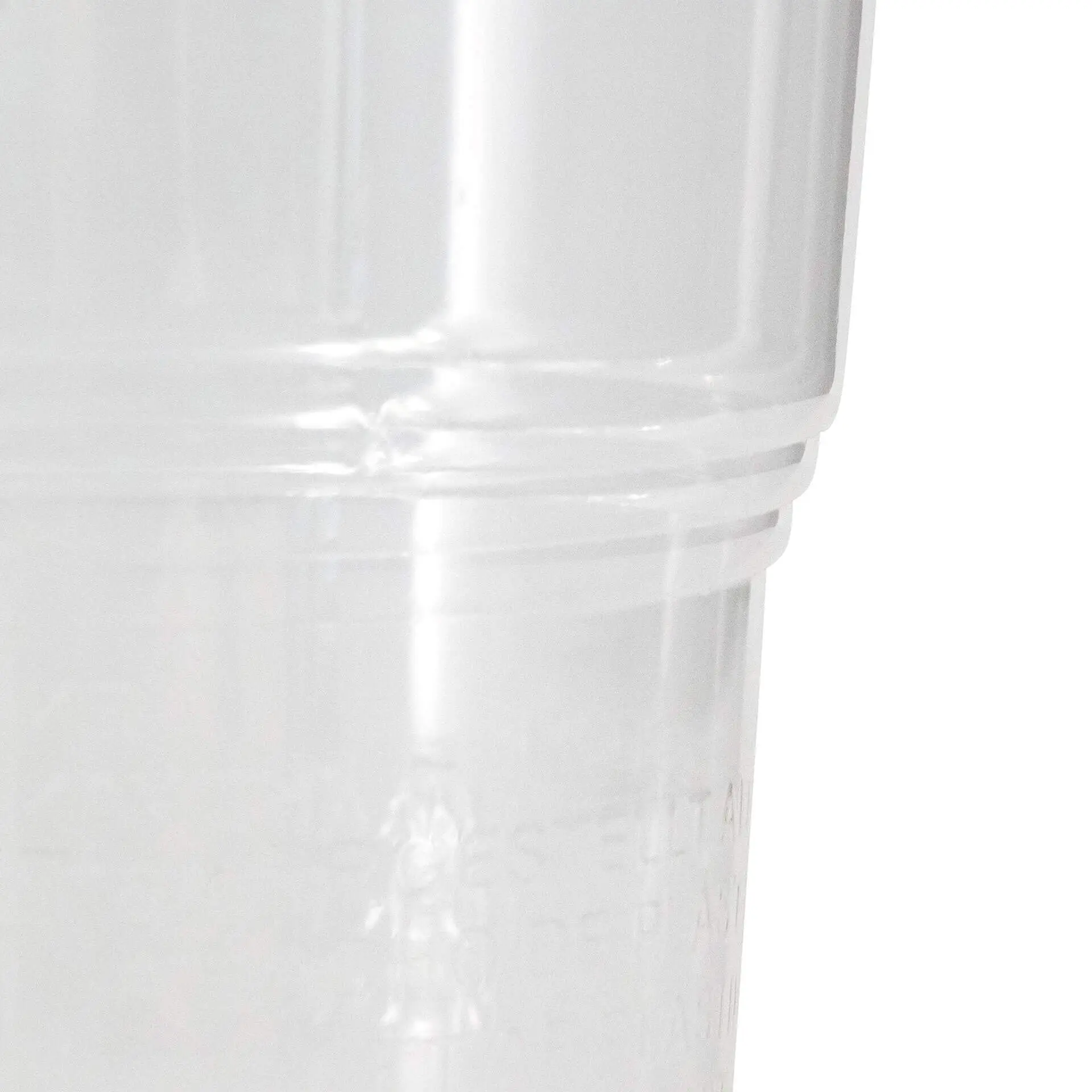 Gobelet transparent de 10 oz en bioplastique PLA, adapté aux boissons froides, avec une ligne de remplissage marquée CE.