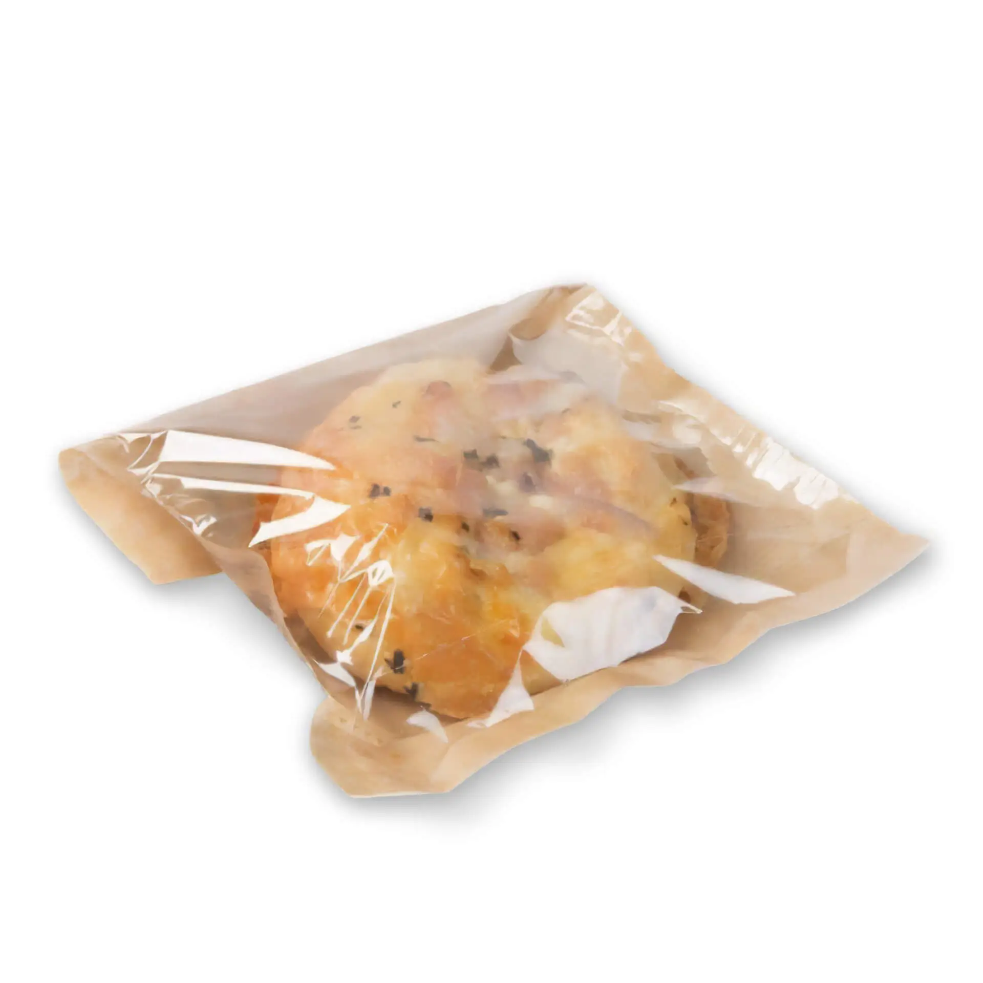 Sachets snack personnalisés, 17,5 x 20 cm, brun, avec fenêtre transparente & fermeture adhésive