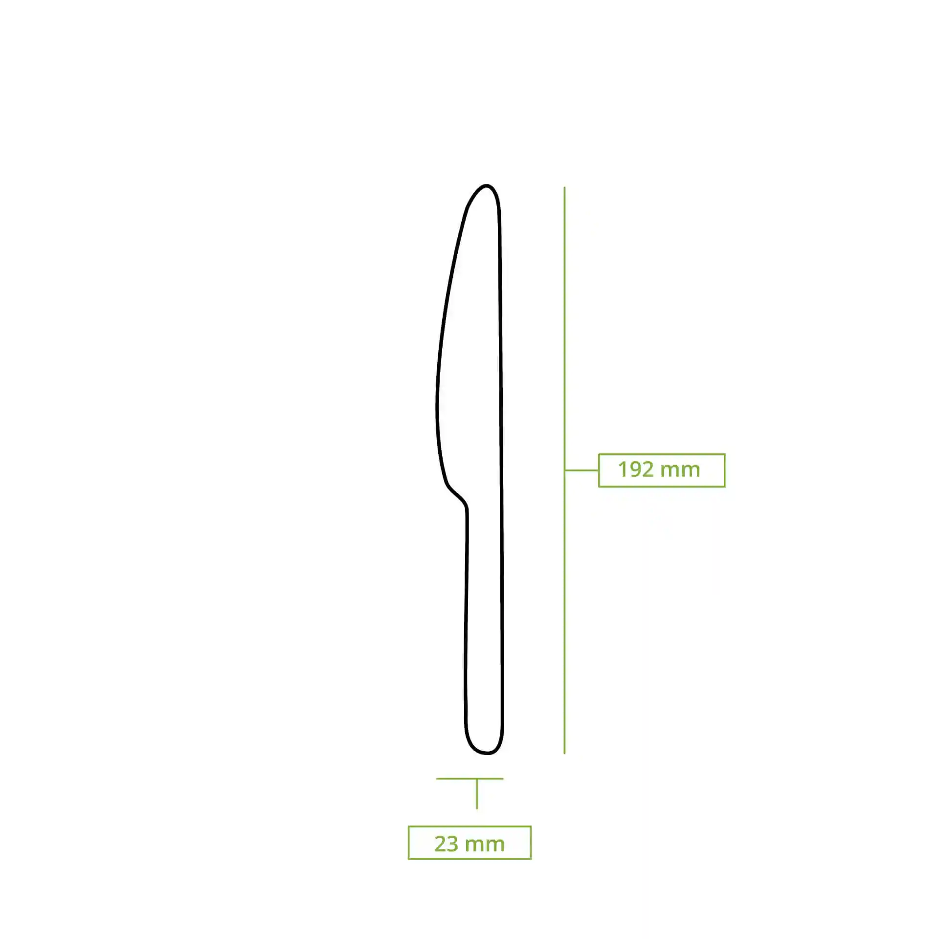 Dessin schématique d'un couteau en bois avec des dimensions de 192 mm de longueur et 23 mm de largeur.