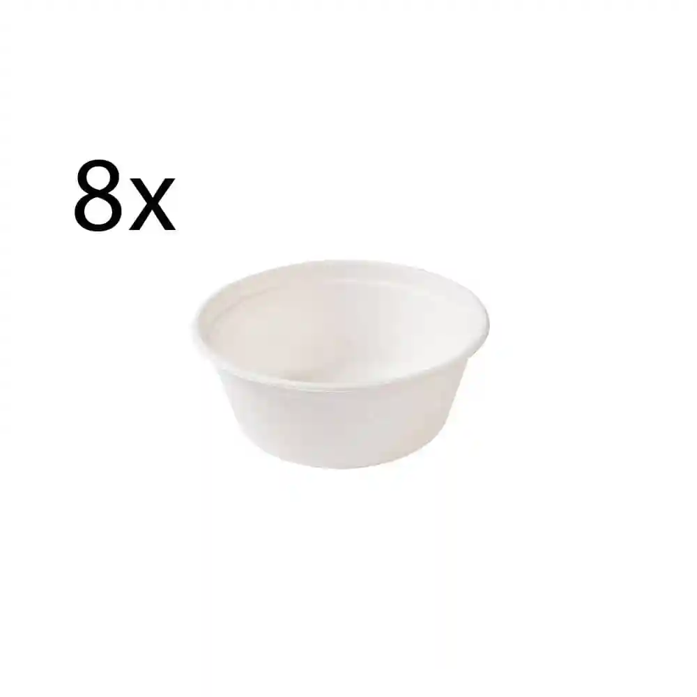 Bol rond blanc avec une surface lisse, présenté sur un fond uni, avec le numéro 8 à côté.