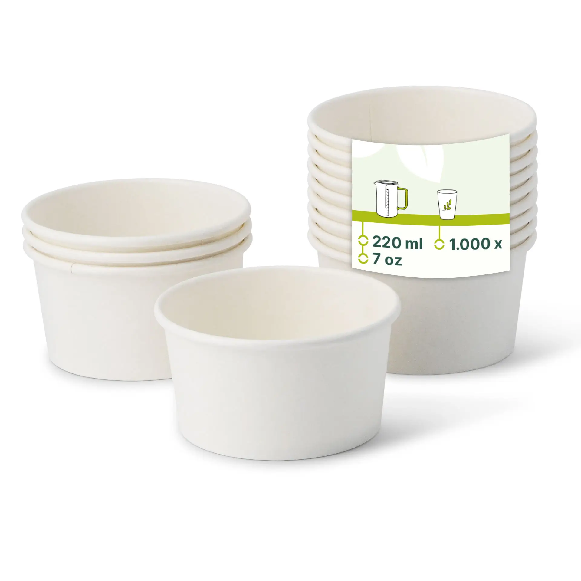 Pot à glace en carton S, 150 - 220 ml (revêtu de PE), Ø 92 mm, Blanc Pot à glace en carton S, 150 - 220 ml (revêtu de PE), Ø 92 mm, Blanc