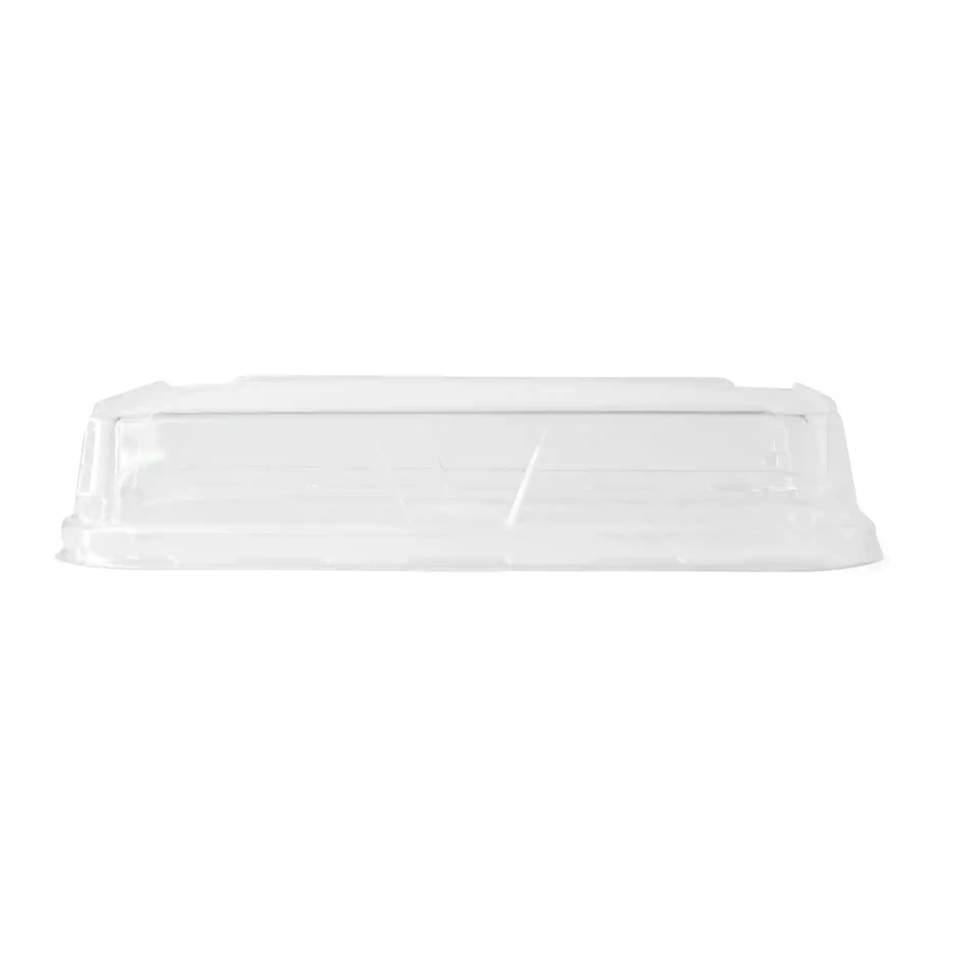 Couvercle en PET transparent pour boîtes à sushi, mesurant 18,5 x 13 cm, avec une hauteur de 3,5 cm.