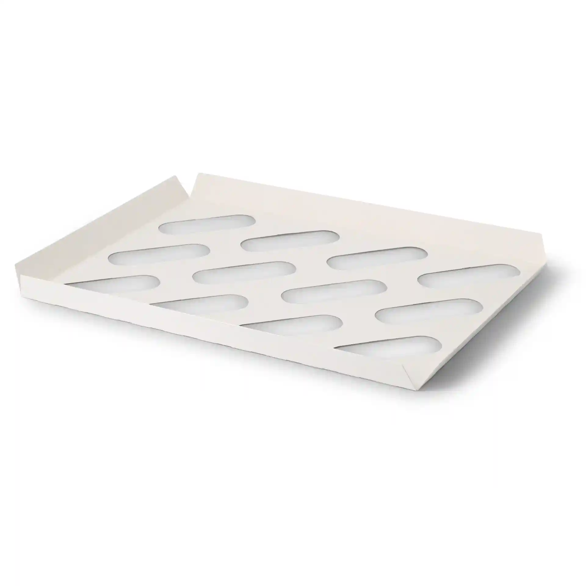 Insert en carton blanc crème pour boîtes à cupcakes avec découpes, conçu pour contenir 12 cupcakes.
