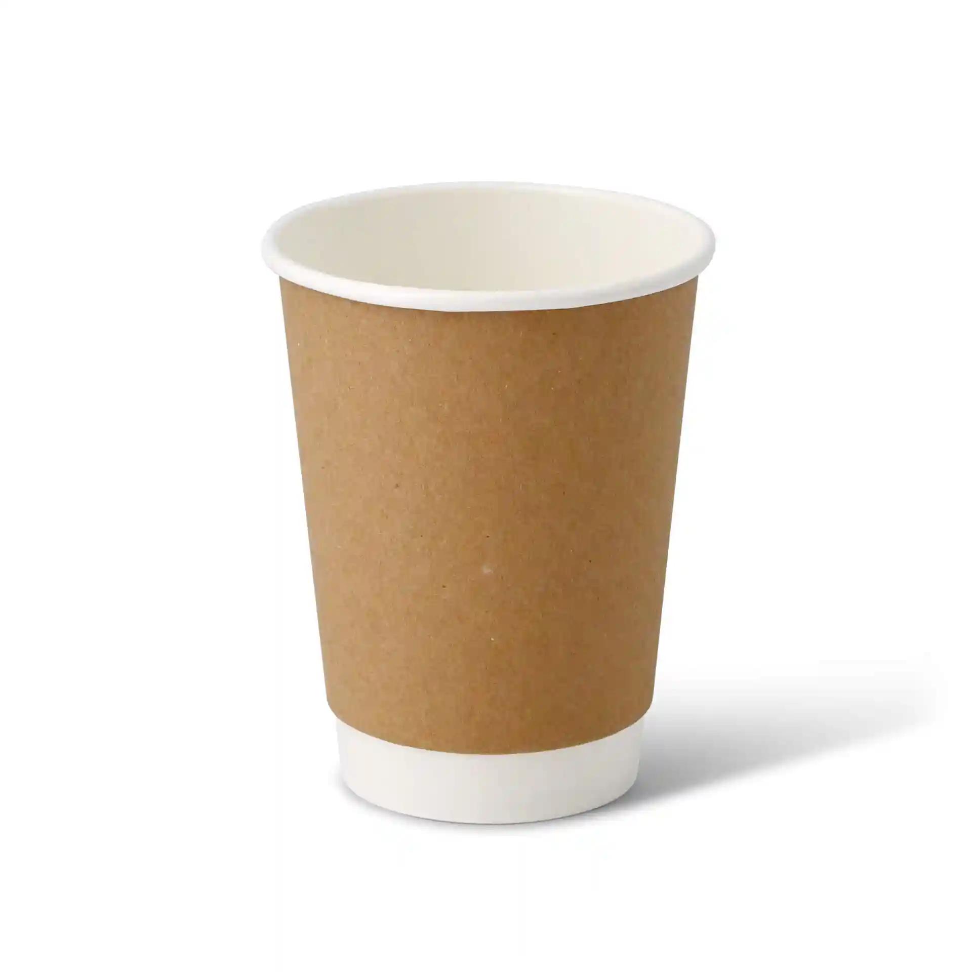 Gobelet en carton double paroi marron avec doublure intérieure blanche, capacité de 12 oz, forme ronde.