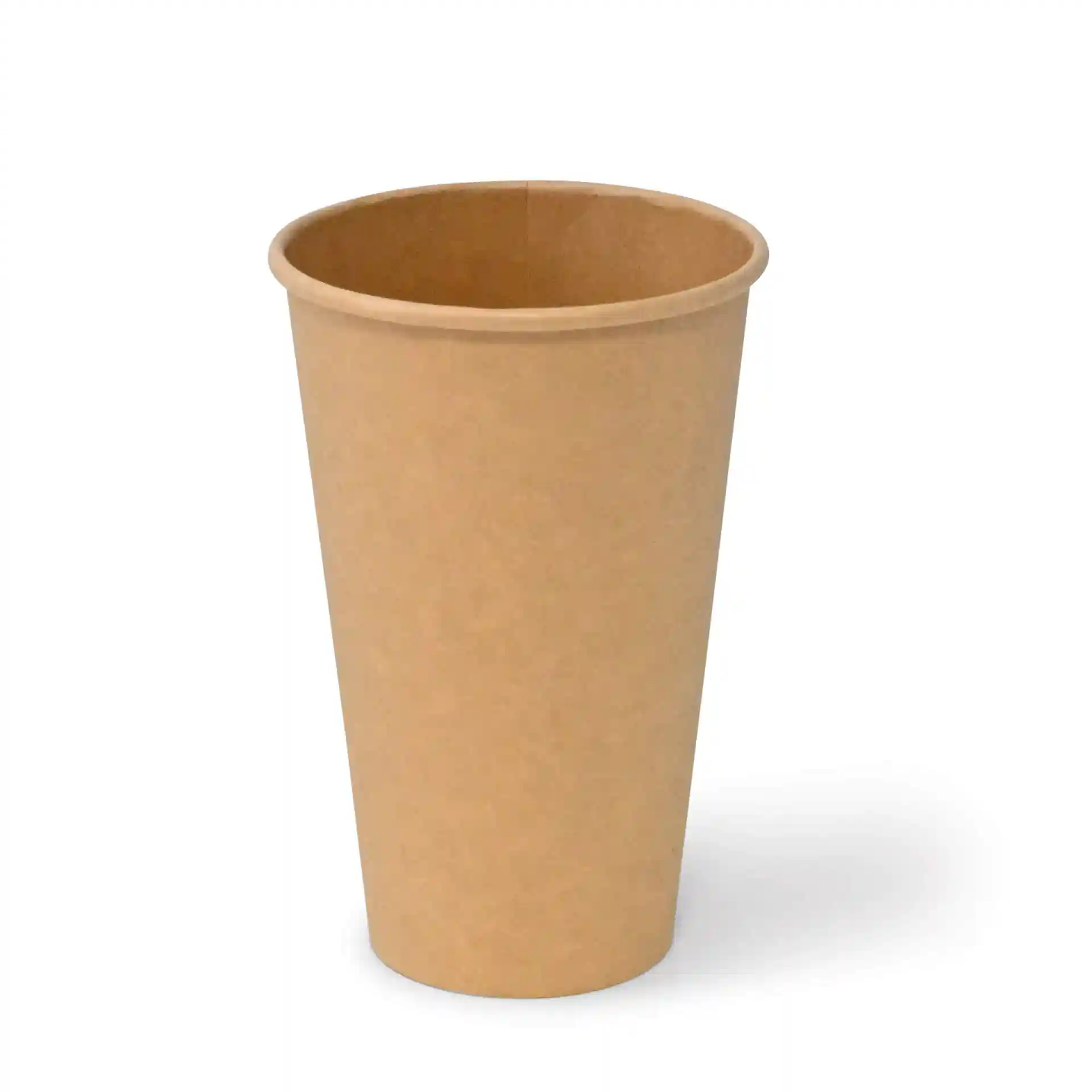 Gobelet en papier brun de 16 oz avec une forme ronde, en carton, avec une surface enduite.