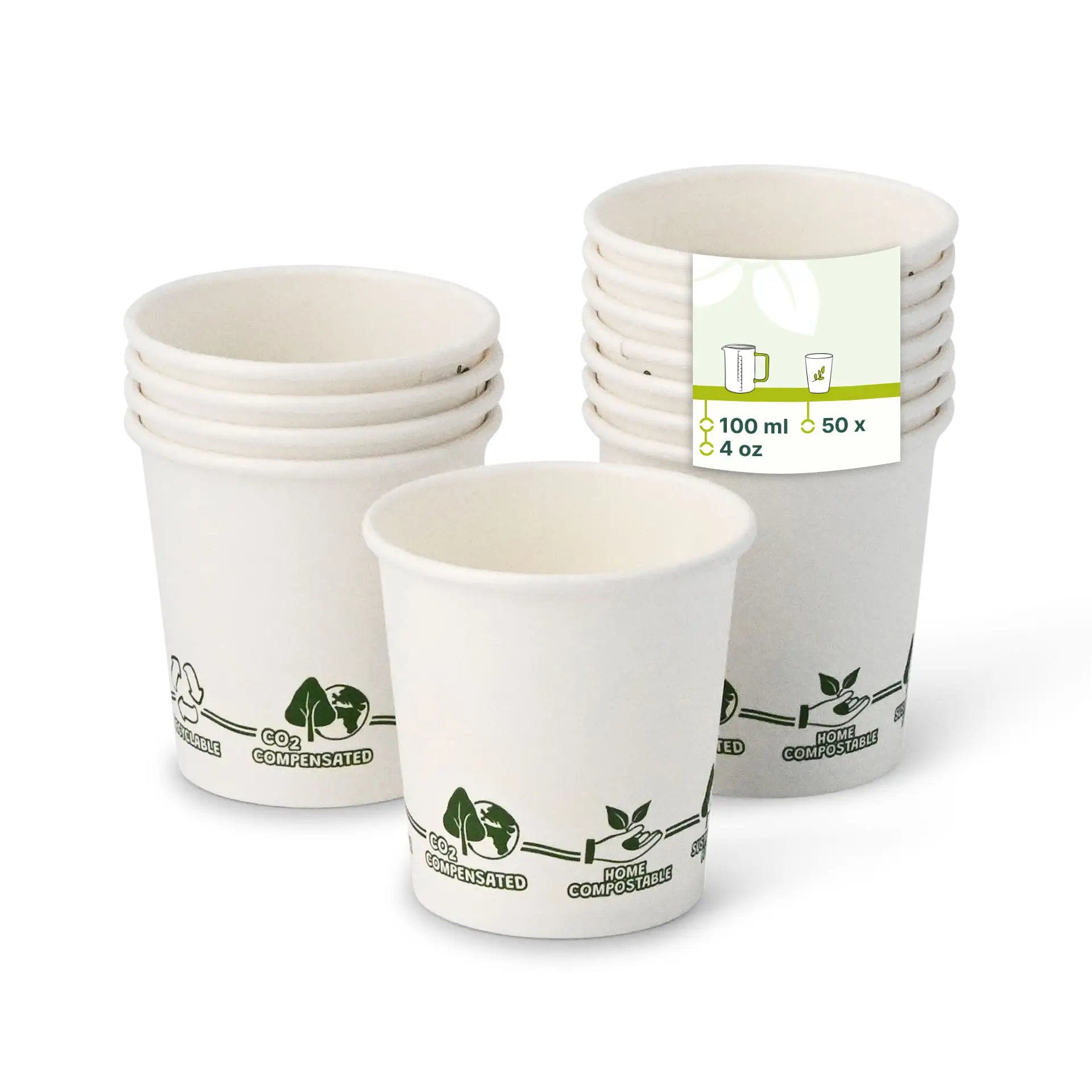 Gobelet en carton blanc, logos EcoUp©, 10 cl / 4 oz, Ø 62 mm