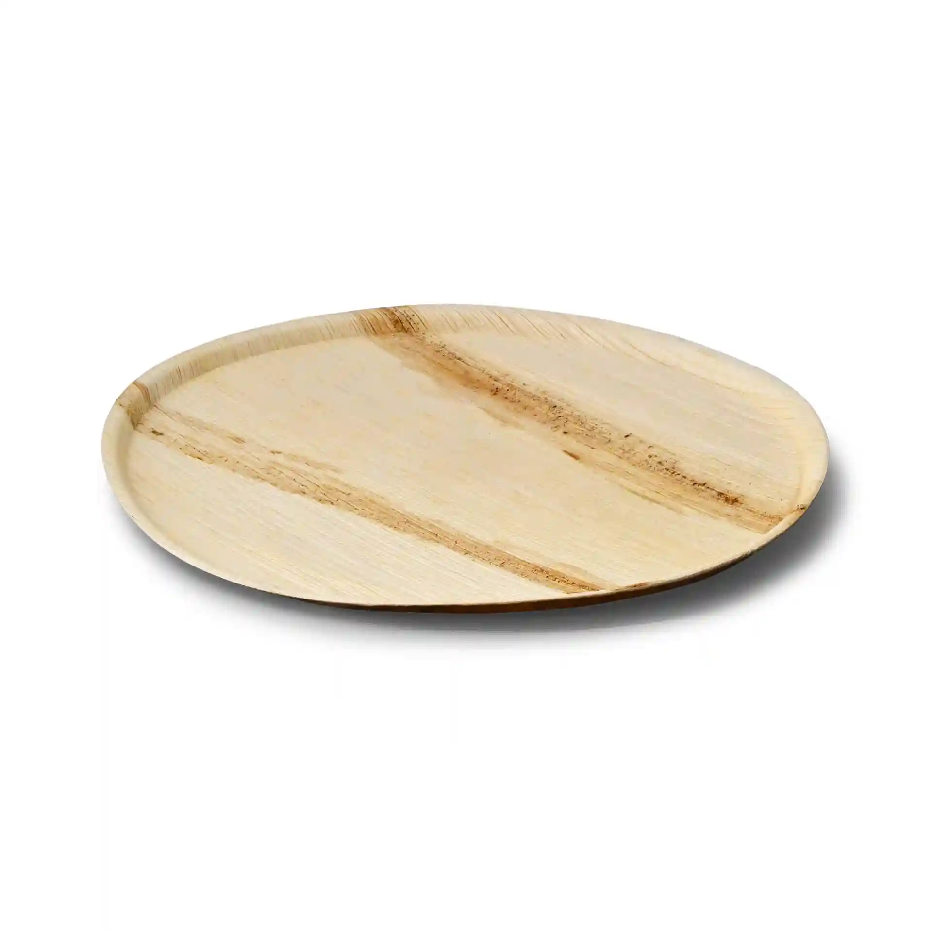 Assiette à pizza ronde en feuille de palmier de 32 cm de diamètre avec une finition en grain naturel.