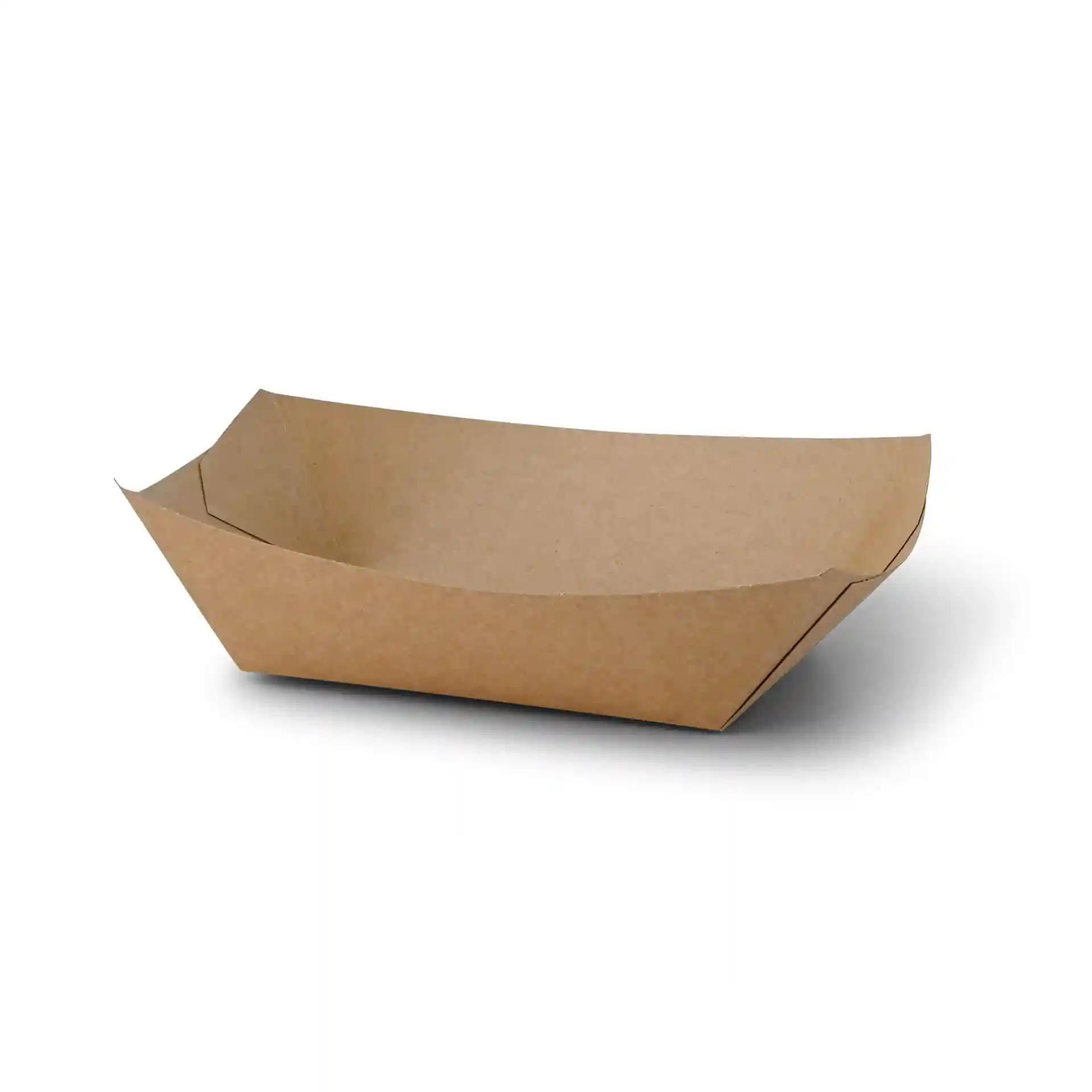 Plateau alimentaire en carton rectangulaire brun de 50 mm de hauteur et d'un volume de 800 ml.