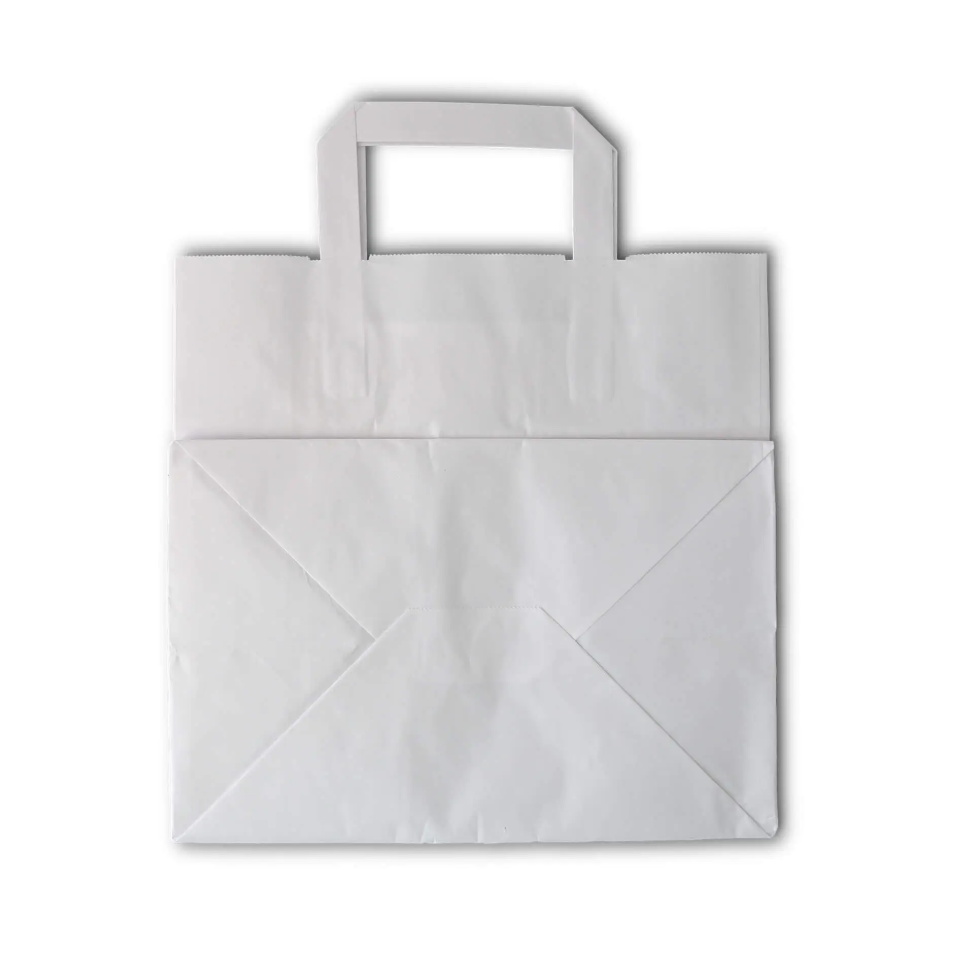 Sac en papier kraft blanc, taille L, avec design résistant aux déchirures et doubles poignées, convenant pour des courses légères et des collations.