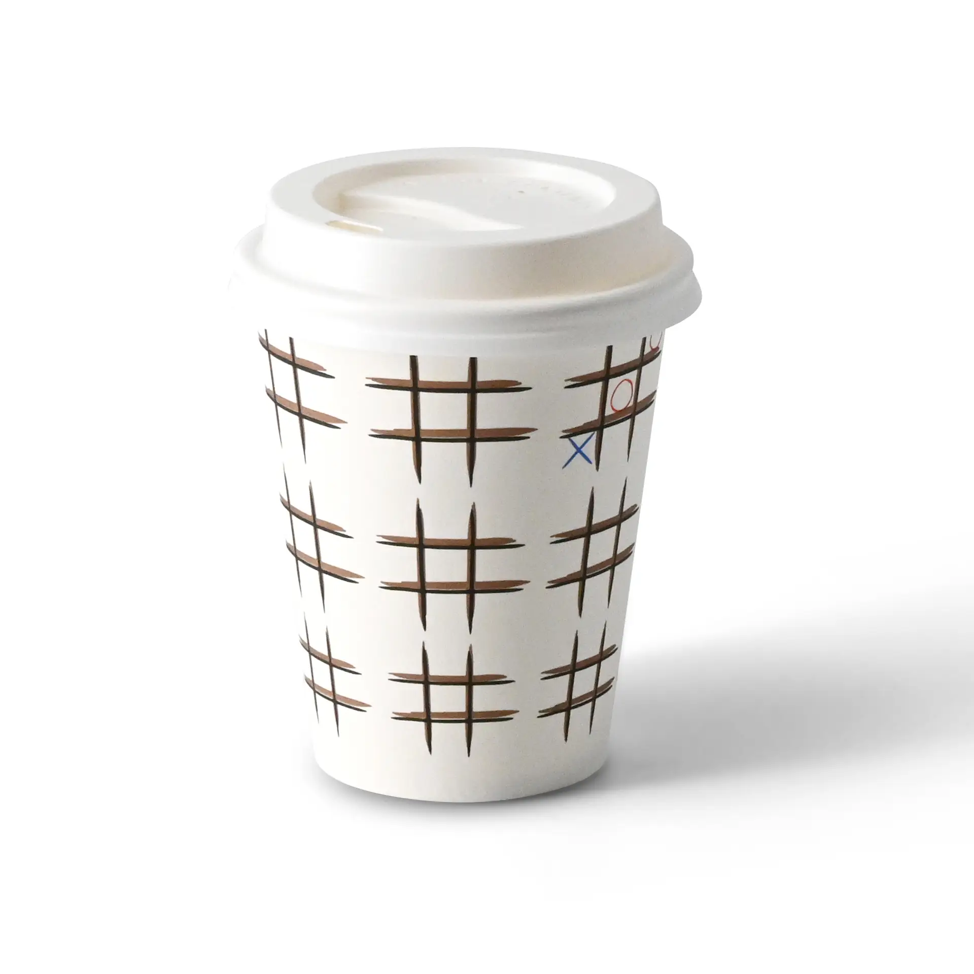 Gobelet en carton imprimé "Tic Tac Toe" (revêtu) 200 ml / 8 oz, Ø 80 mm, blanc