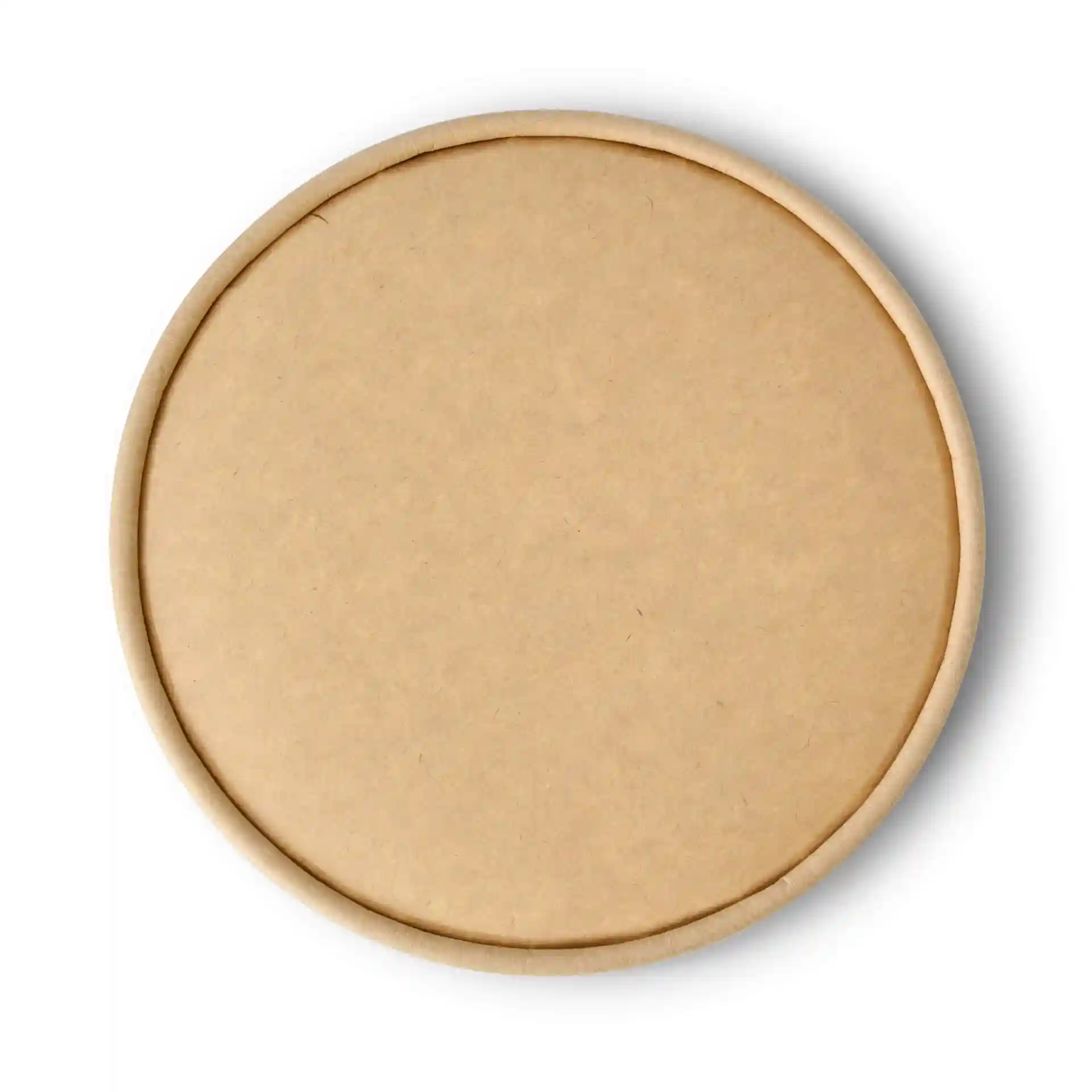 Couvercle rond en carton brun d'un diamètre de 150 mm et d'une hauteur de 17 mm.