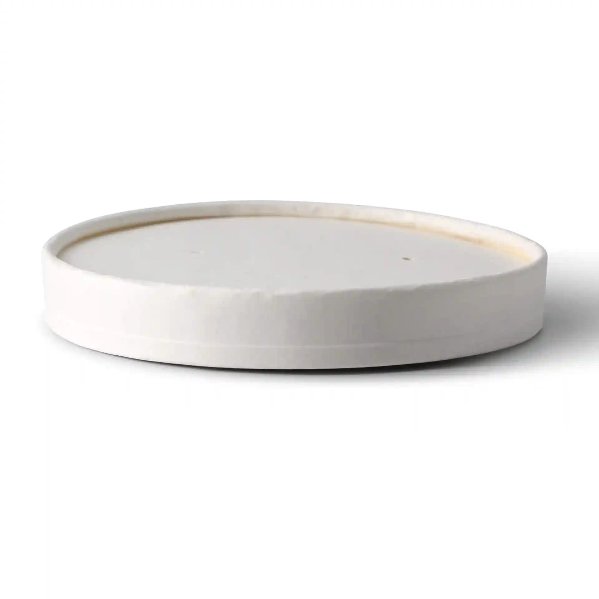 Couvercle en carton rond blanc avec un diamètre de 118 mm et une hauteur de 16 mm.