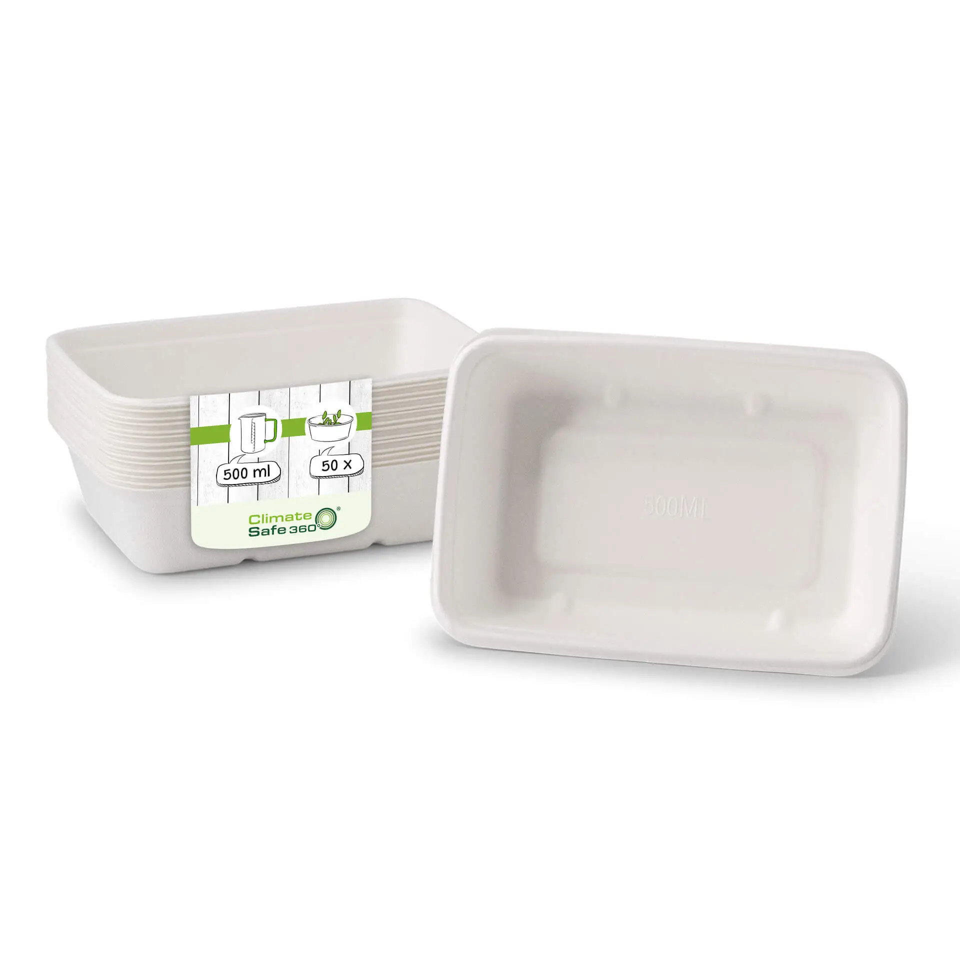 Barquettes en canne à sucre 17 x 12 x 5 cm, 500 ml, rectangulaires Barquettes en canne à sucre 17 x 12 x 5 cm, 500 ml, rectangulaires