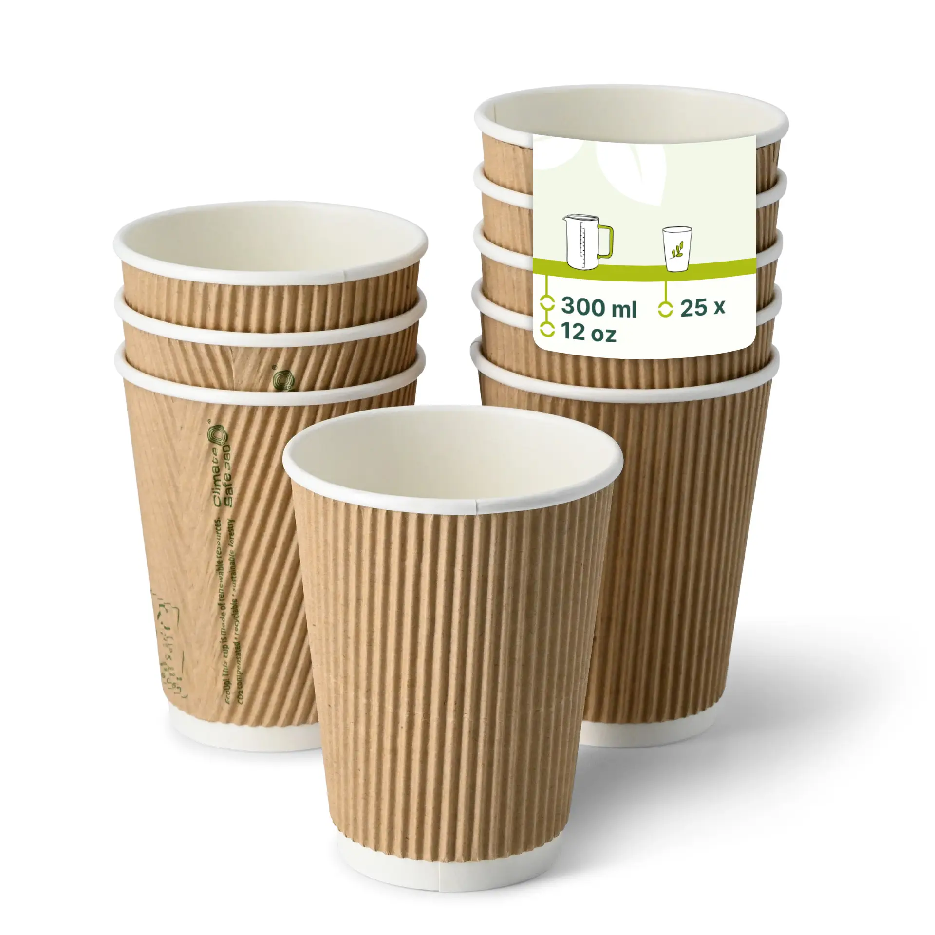 Gobelet en carton ondulé 30 cl / 12 oz, Ø 90 mm, brun dhd049421-riffelbecher-coffee-to-go-becher-300-ml-12-oz-90-mm-braun-innen-weiss