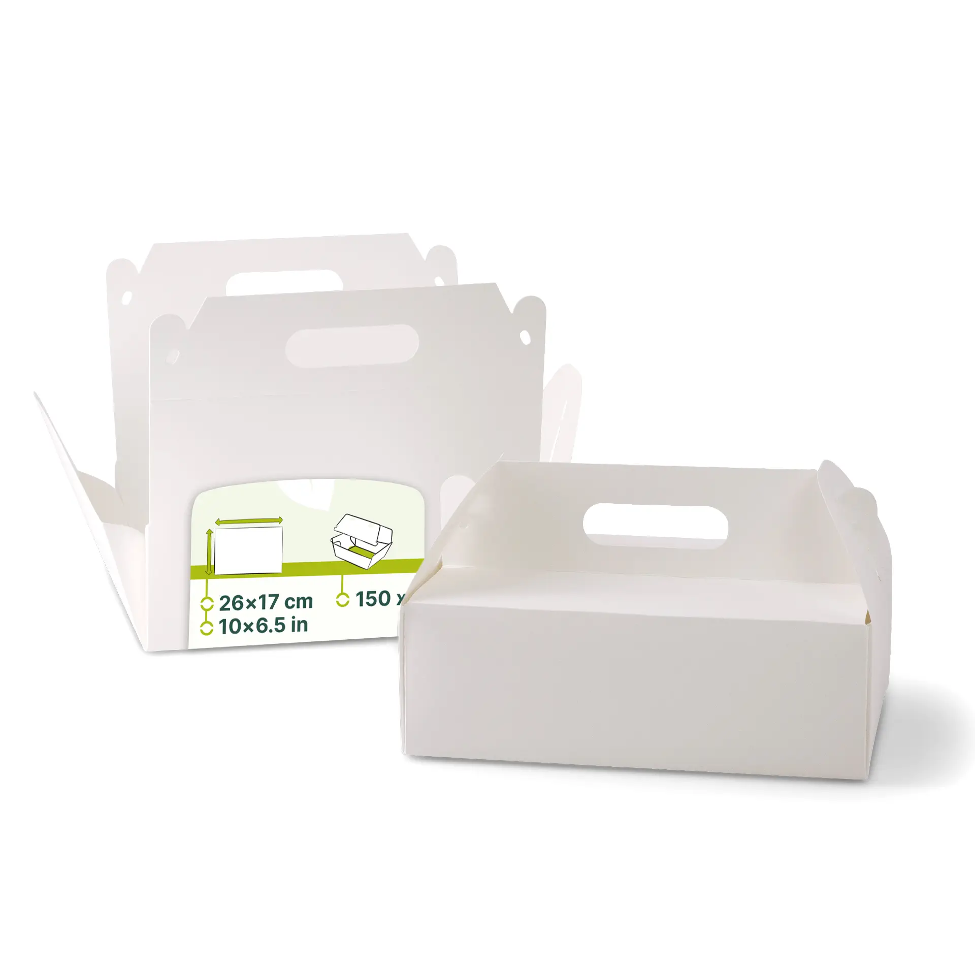 Boîte à gâteaux en carton avec poignée L, 26 x 17 x 9 cm, blanc, pliable Boîte à gâteaux en carton avec poignée L, 26 x 17 x 9 cm, blanc, pliable