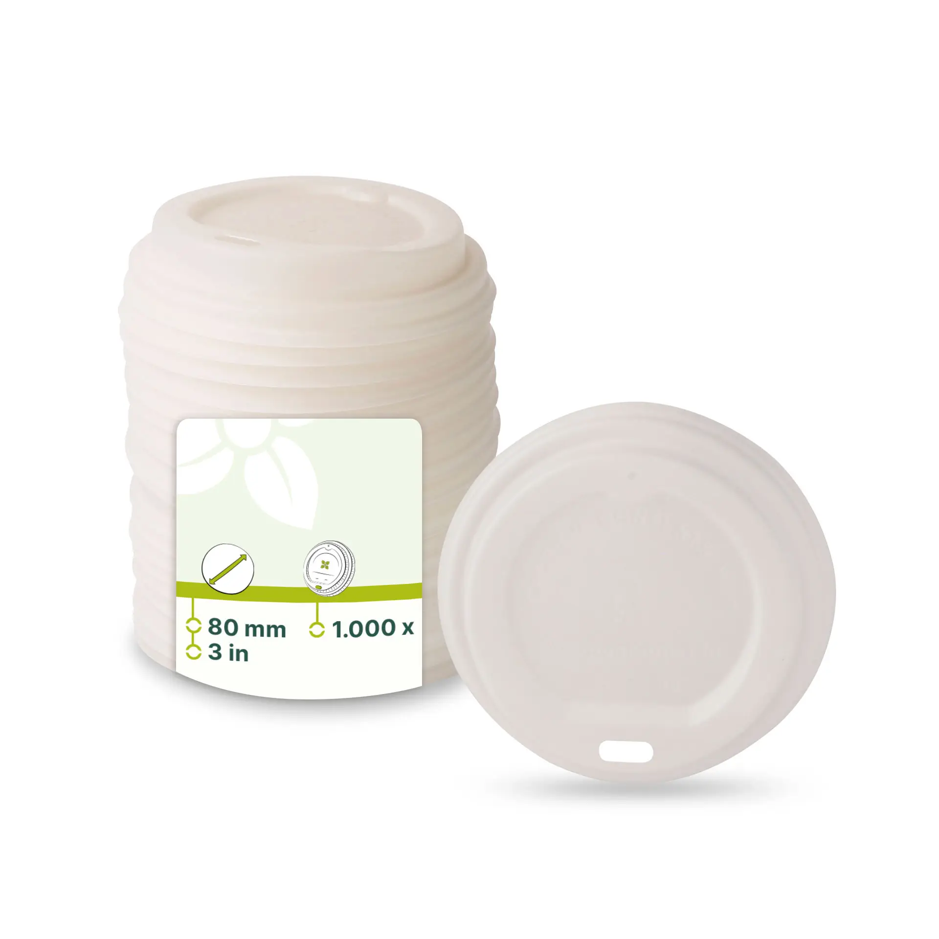 Couvercle en CPLA blanc avec trou, Ø 80 mm Couvercle en CPLA blanc avec trou, Ø 80 mm