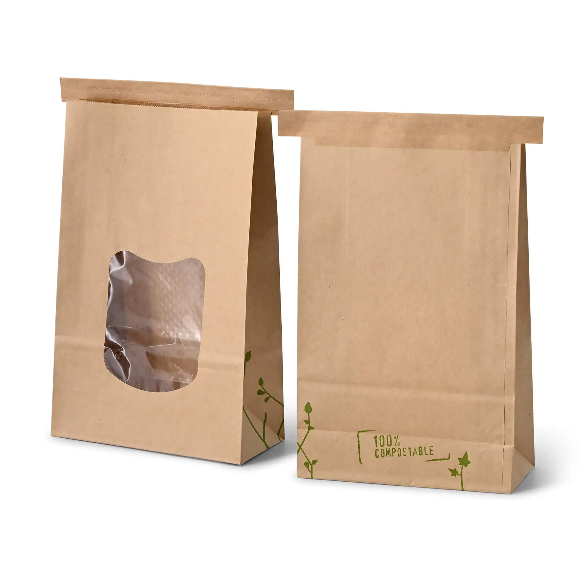 Sac SOS kraft brun L, fenêtre PLA et fermeture, 15,5 x 7 x  24,2 cm dre02790-blockbeutel-m-fenster-l-155-x-7-x-242-cm-pla-folie-braun-clipband-kraftpapier-2