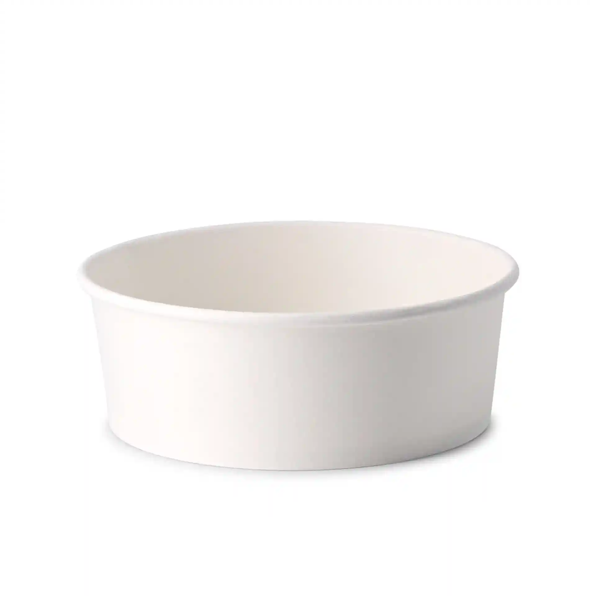 Bol rond en carton blanc d'un diamètre de 185 mm et d'une hauteur de 67 mm.