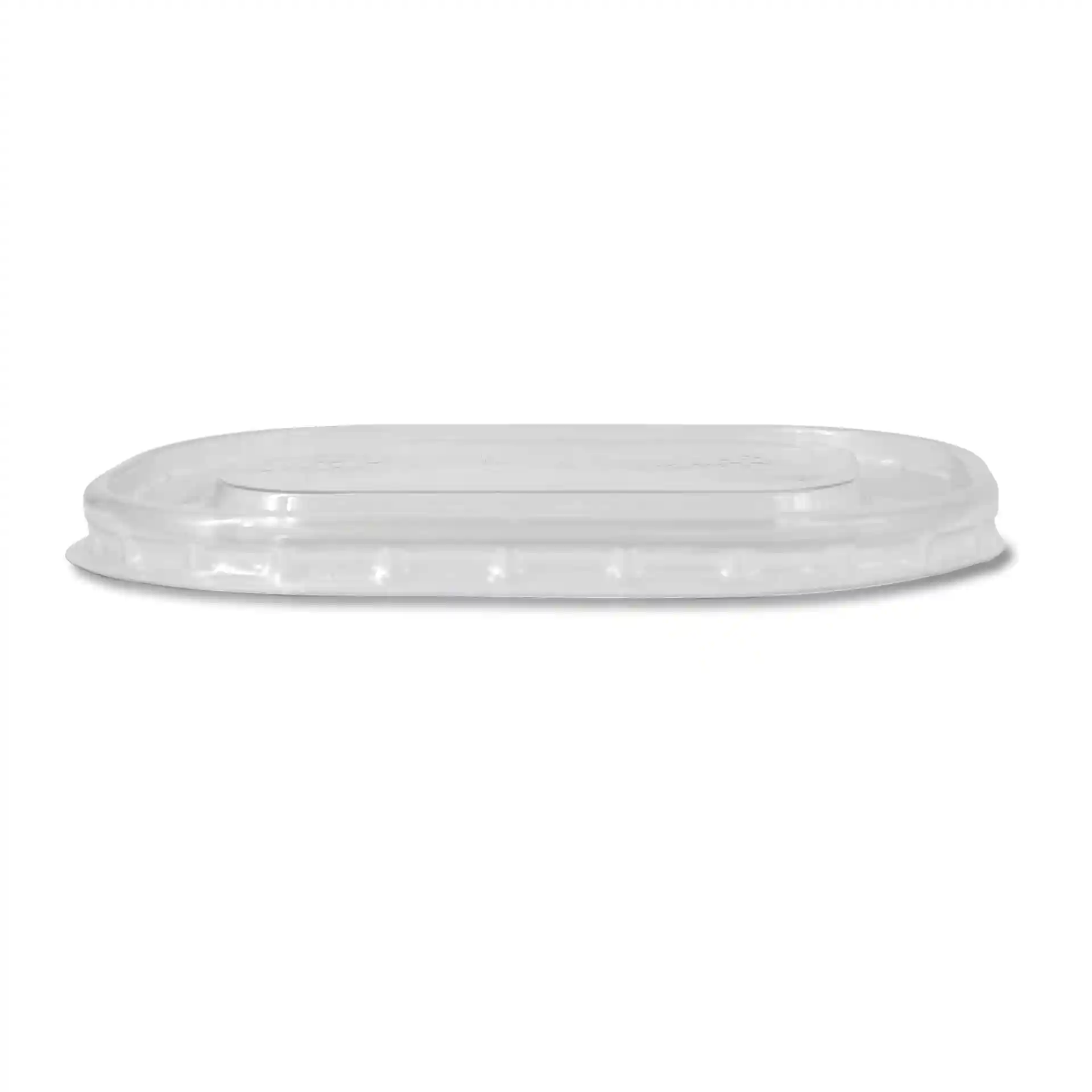 Couvercle rectangulaire transparent en rPET mesurant 11 x 8 cm, avec une hauteur de 9 mm.