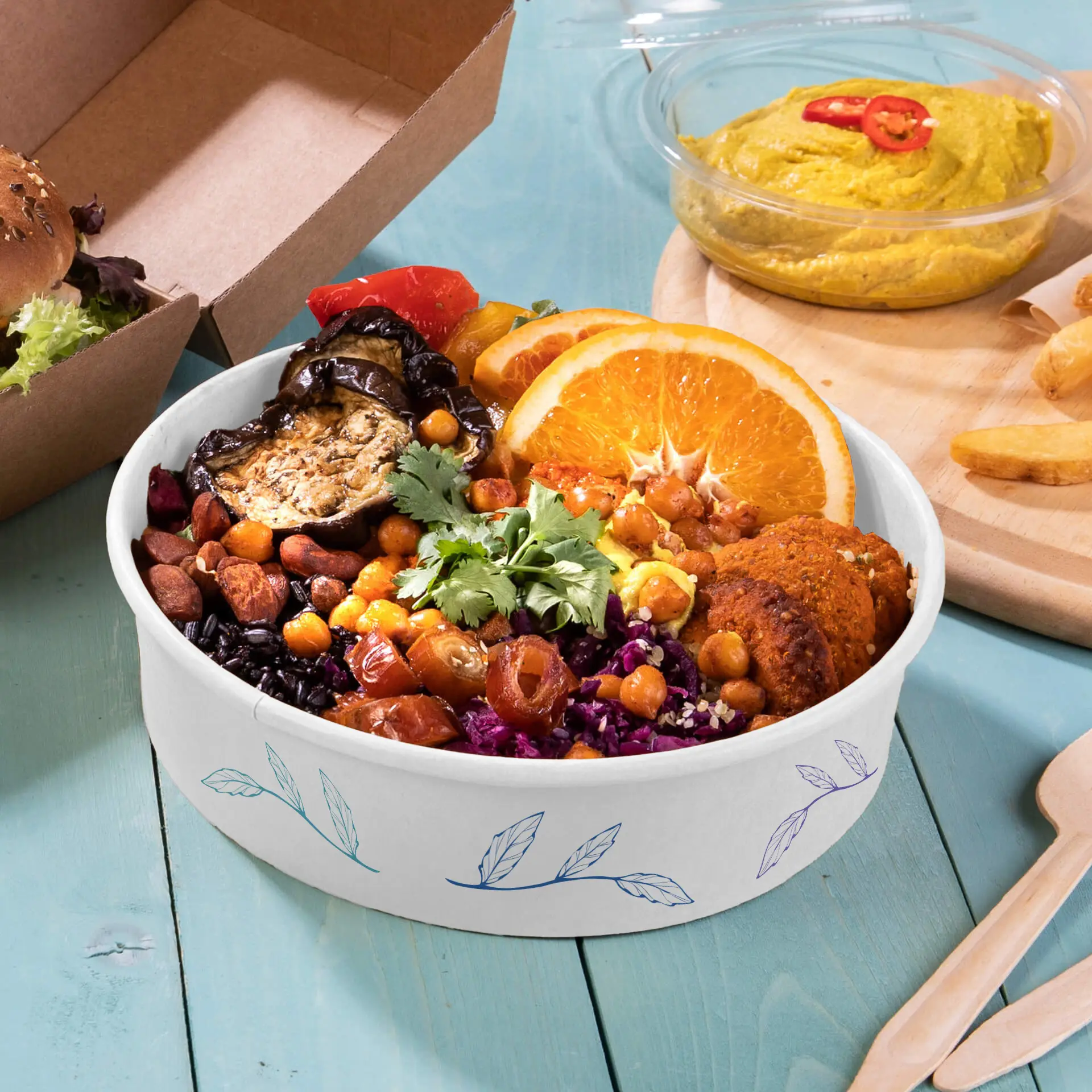 Bols à salade personnalisés / Bowls personnalisés, 700 ml, Ø 185 mm, blanc, avec revêtement PLA