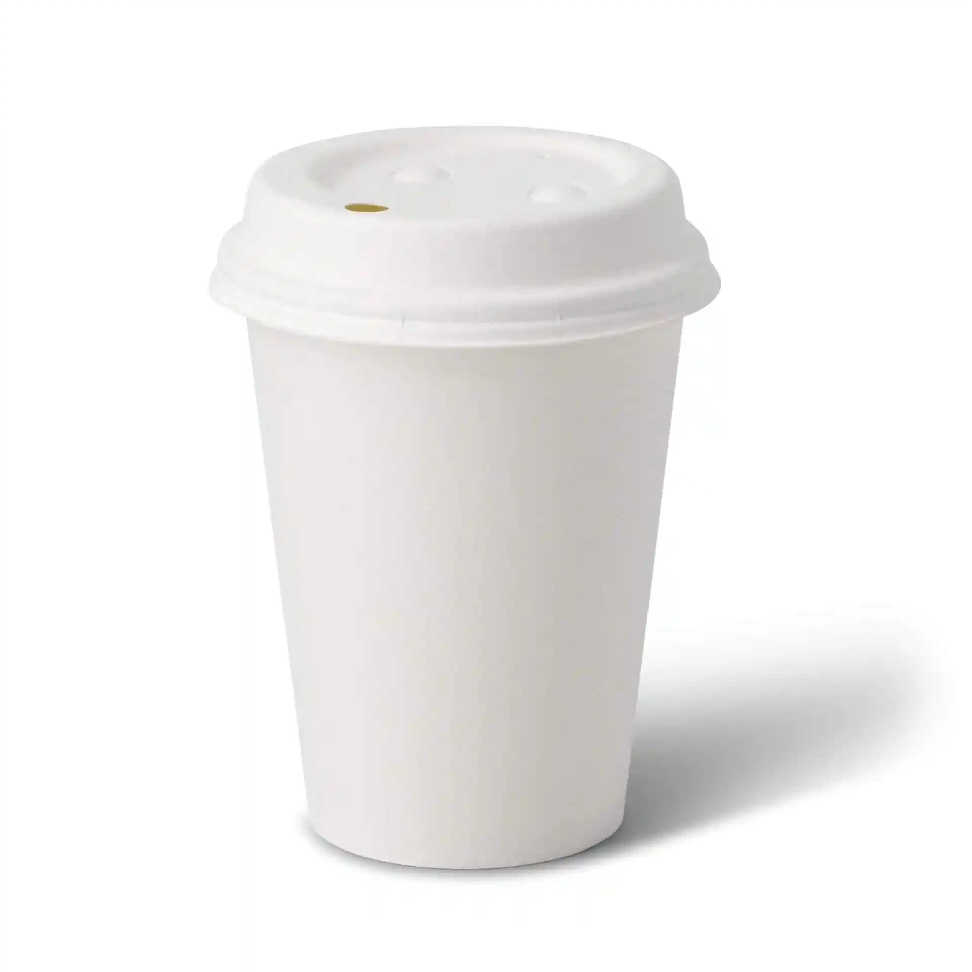 Gobelet en papier blanc de forme ronde, capacité de 12 oz, surface enduite, avec un couvercle à deux trous.