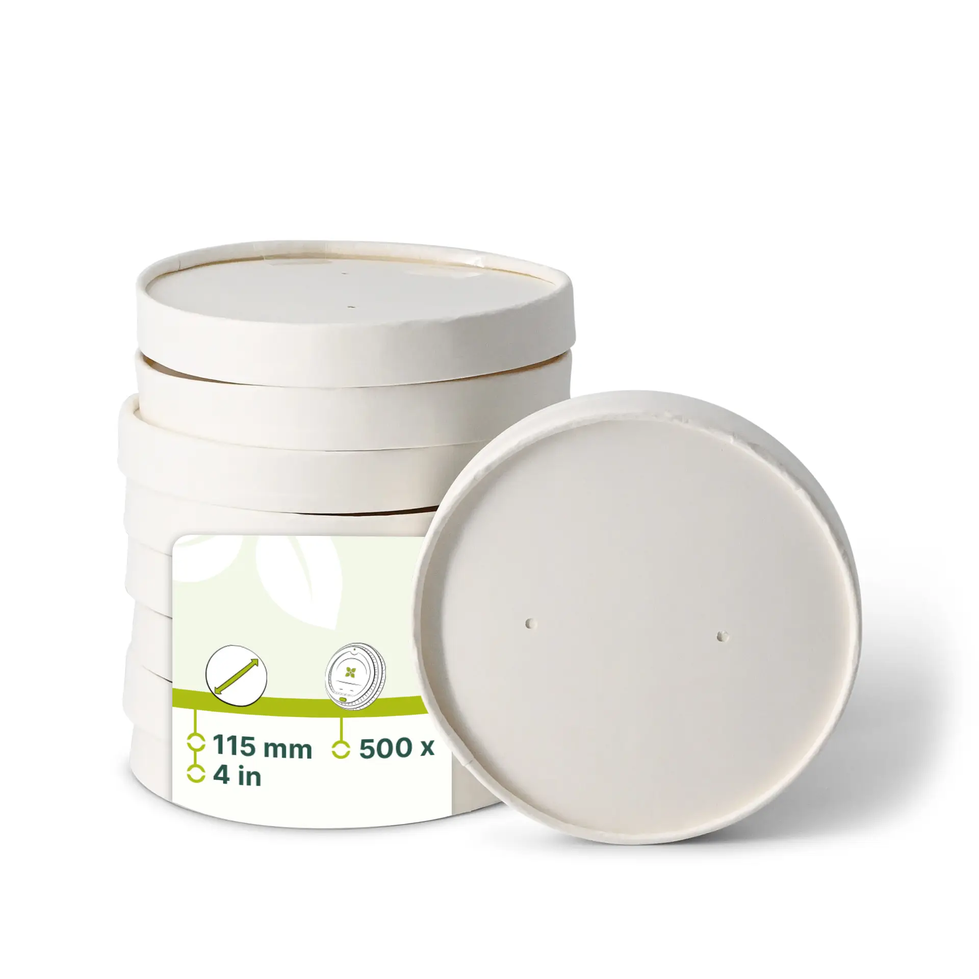 Couvercle en carton avec membrane (revêtu de PE) Ø 115 mm, blanc (pour gobelets à soupe) Couvercle en carton avec membrane (revêtu de PE) Ø 115 mm, blanc (pour gobelets à soupe)