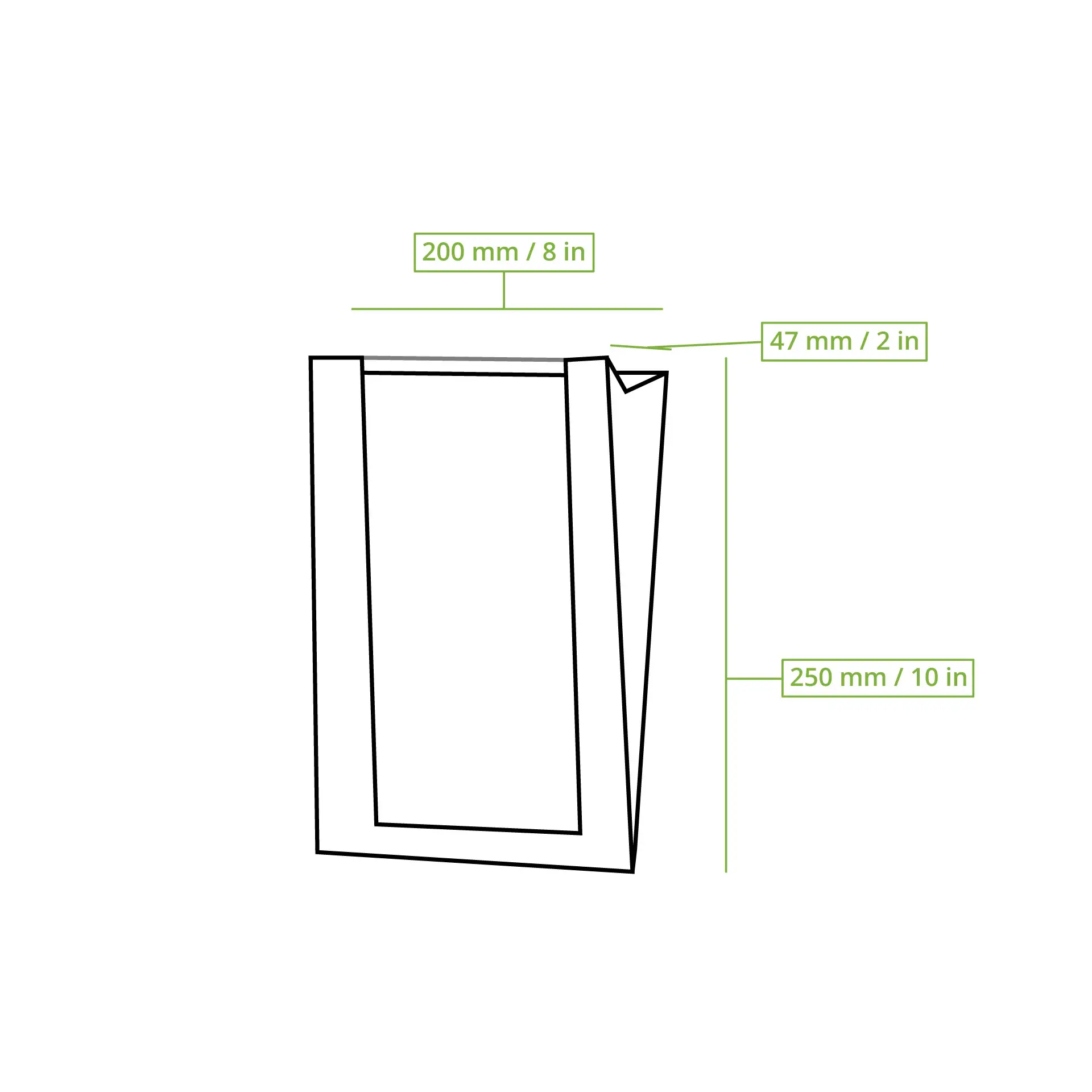Sac en papier brun plat avec fenêtre en PLA transparent ; dimensions 200 mm x 250 mm, adapté à divers produits de boulangerie.