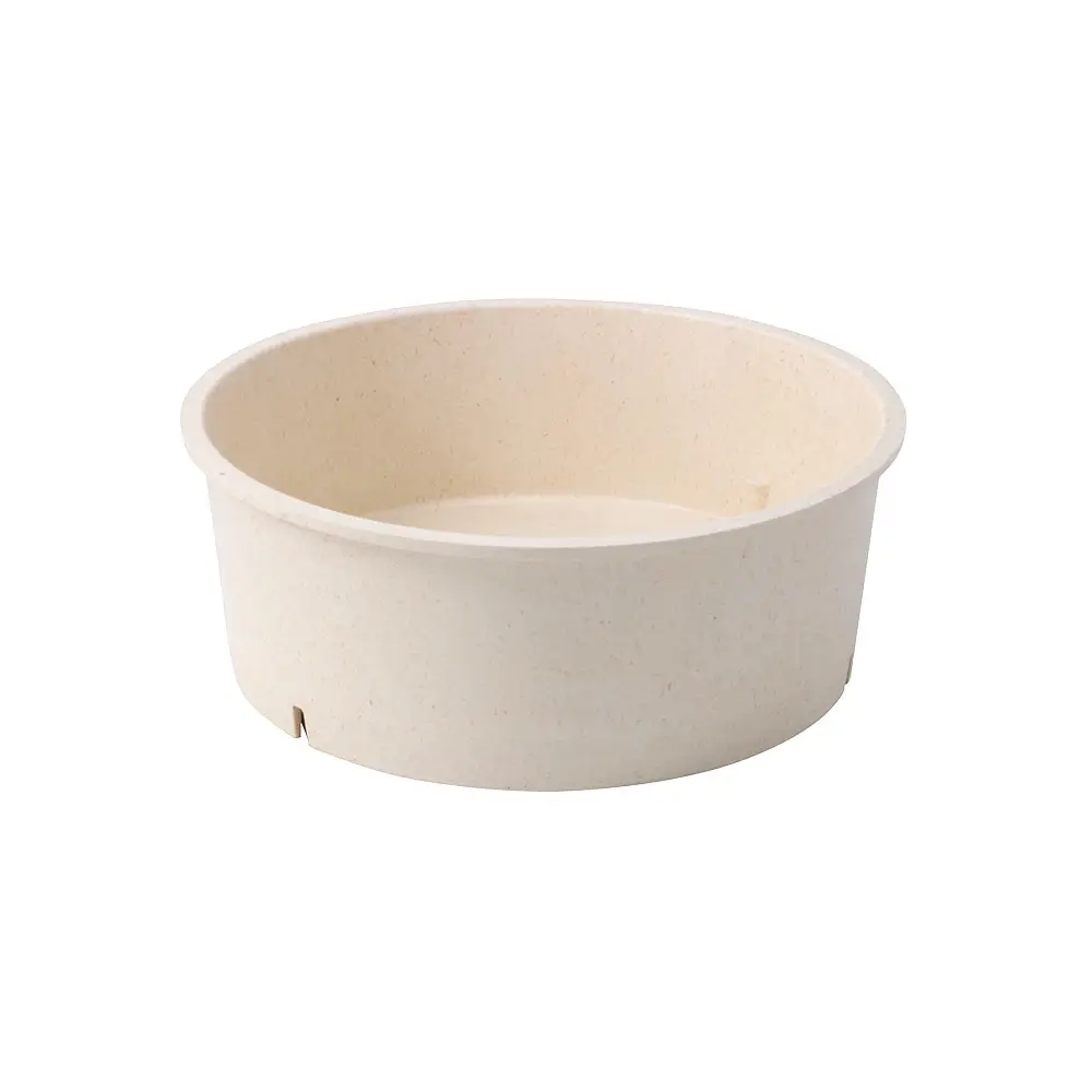 Un bol en papier compostable beige de forme ronde et de surface lisse.