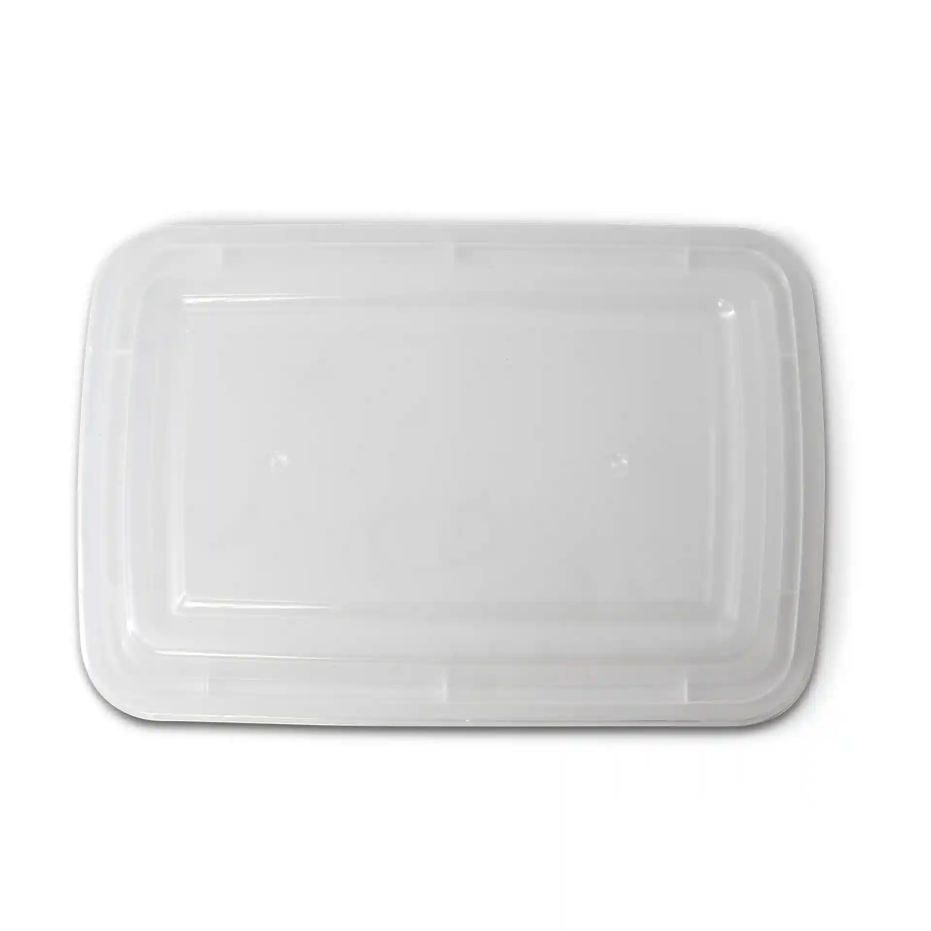 Couvercle rectangulaire transparent réutilisable en polypropylène, mesurant 187 mm sur 128 mm et 12 mm de hauteur.