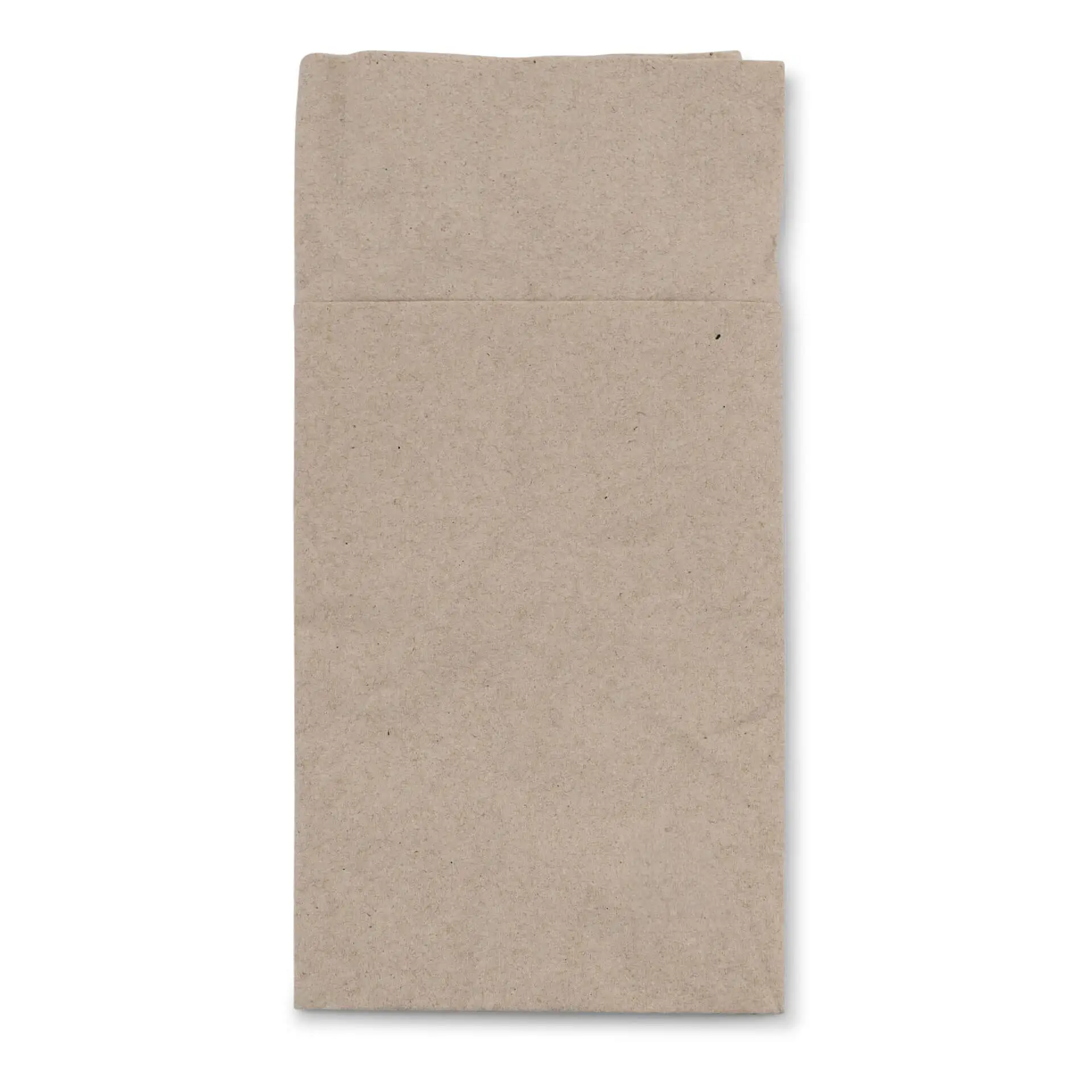 Pochette en papier non blanchi rectangulaire, 10 x 19,5 cm, avec un symbole de recyclage imprimé.