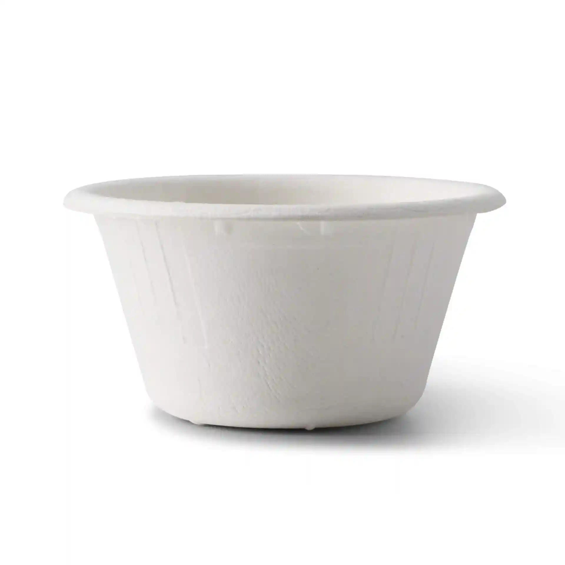 Bol à dip en bagasse blanc de 62 mm de diamètre et 32 mm de hauteur, fabriqué en matériau de canne à sucre.