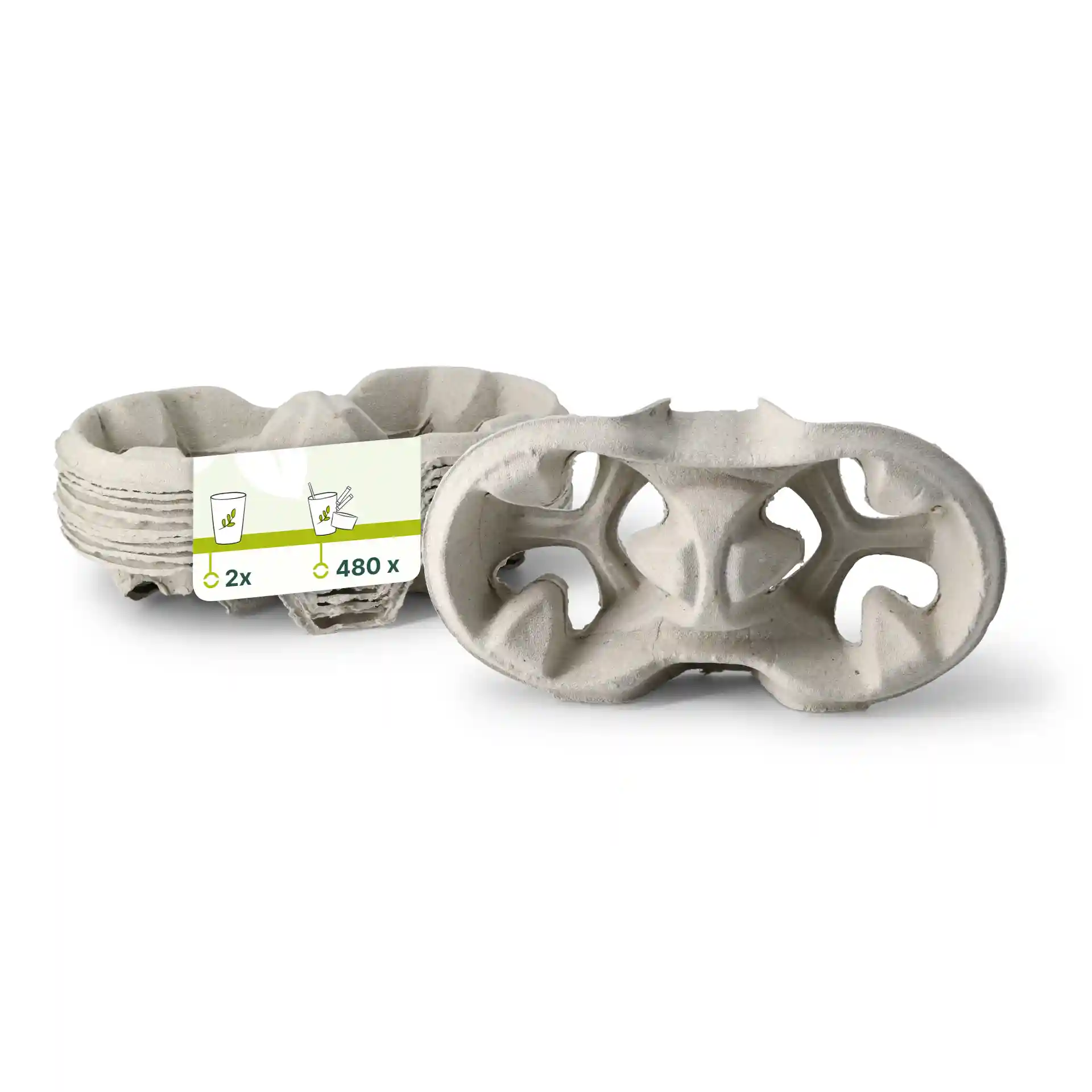 Support à deux gobelets en carton brun, avec deux emplacements pour gobelets et une base plate.