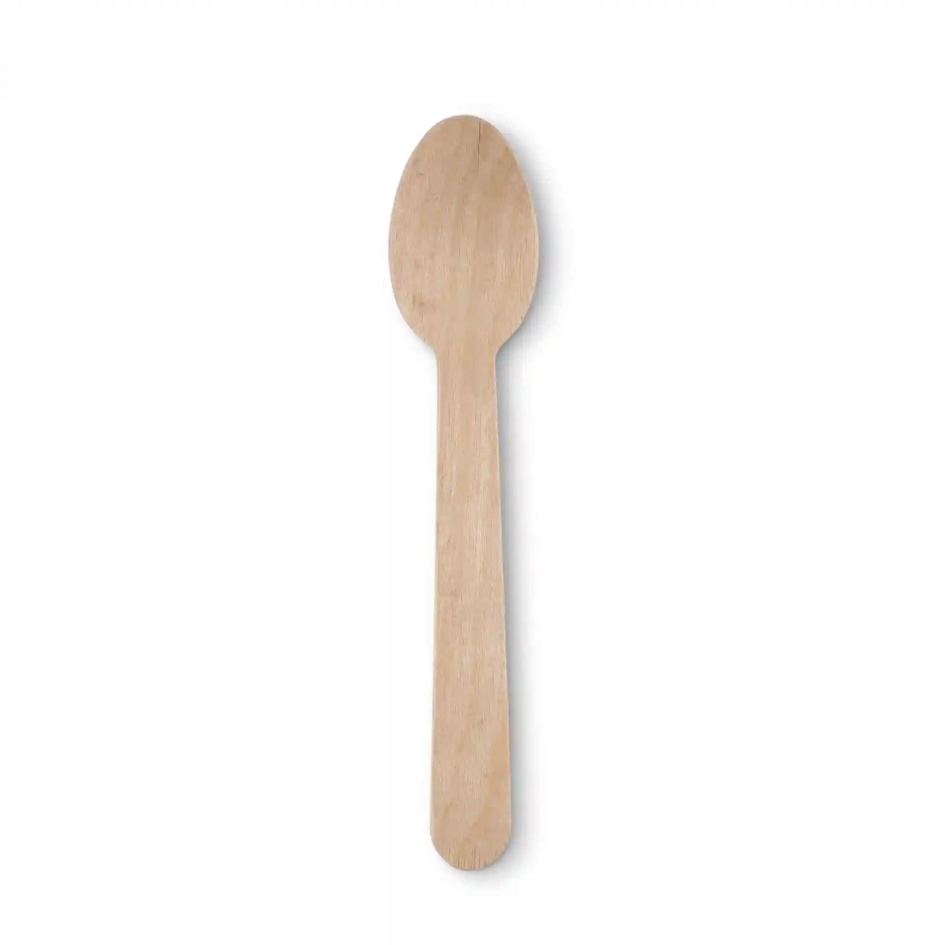 Cuillère en bois, 14 cm de long, finition marron, en bois, sur fond blanc.