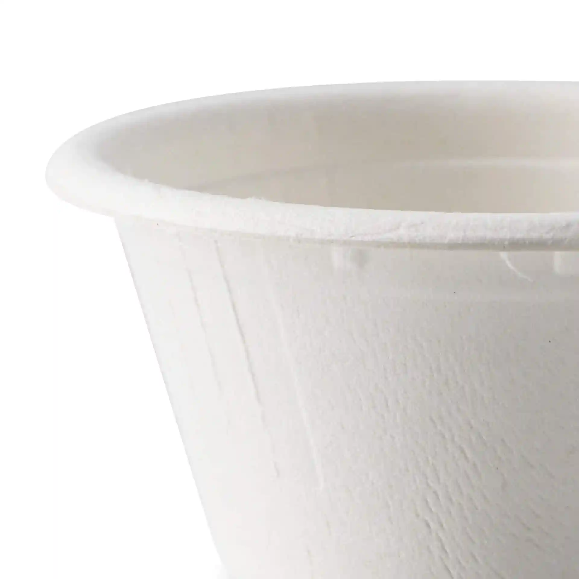 Bol à dip en bagasse blanc de 62 mm de diamètre et 32 mm de hauteur, montrant une surface texturée.