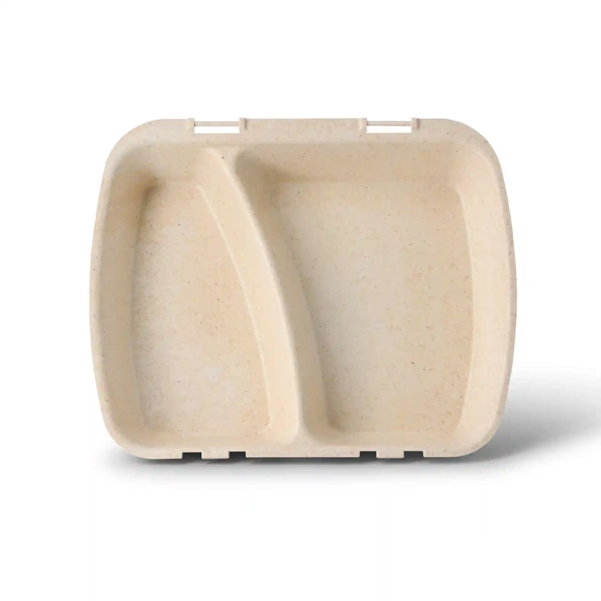 Conteneur de repas réutilisable profond avec deux compartiments, couleur blanc crème, mesurant 24,5 x 20 x 4,5 cm.