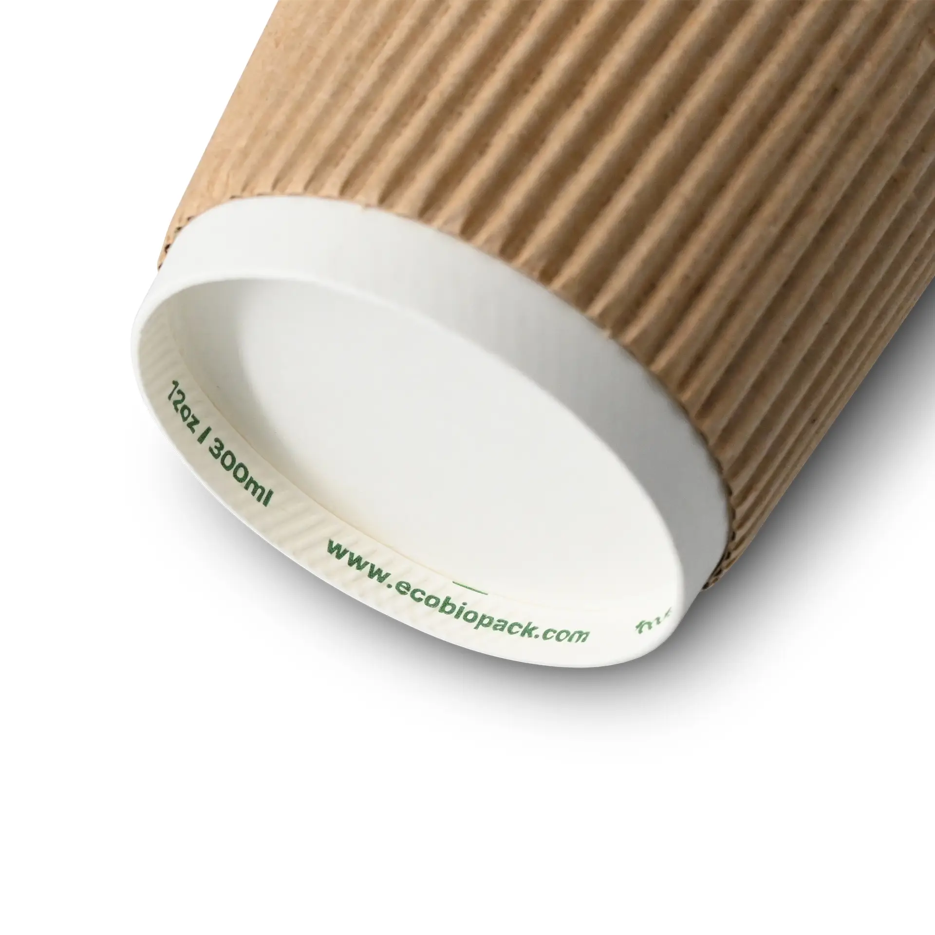 Gobelet en papier triple paroi marron avec un intérieur blanc; conçu pour les boissons chaudes, avec un revêtement PLA biodégradable.