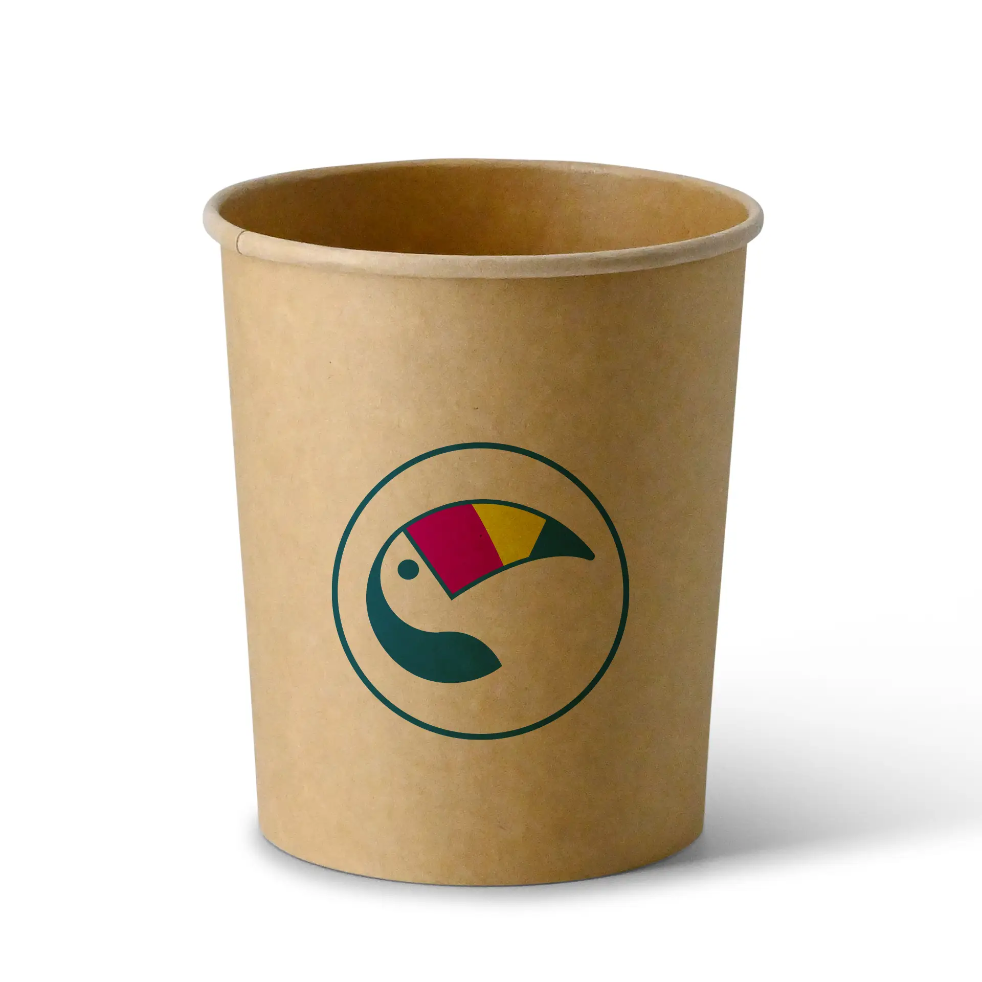 Tasse à soupe personnalisée marron avec design de logo; idéale pour les plats chauds; adaptée pour les plats à emporter; taille de 800 ml.