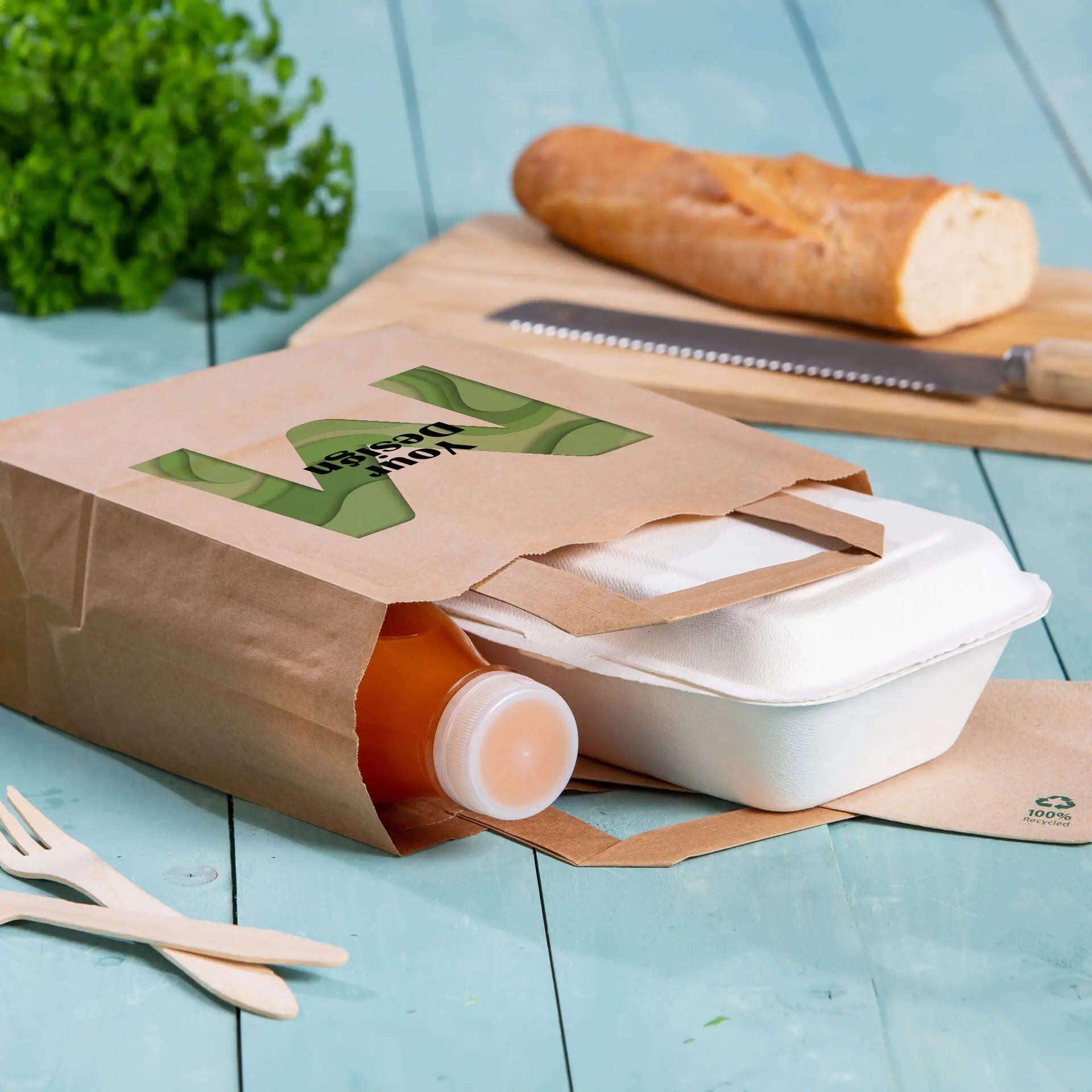 Sacs en papier personnalisés, marron, M - 22 x 10 x 28 cm