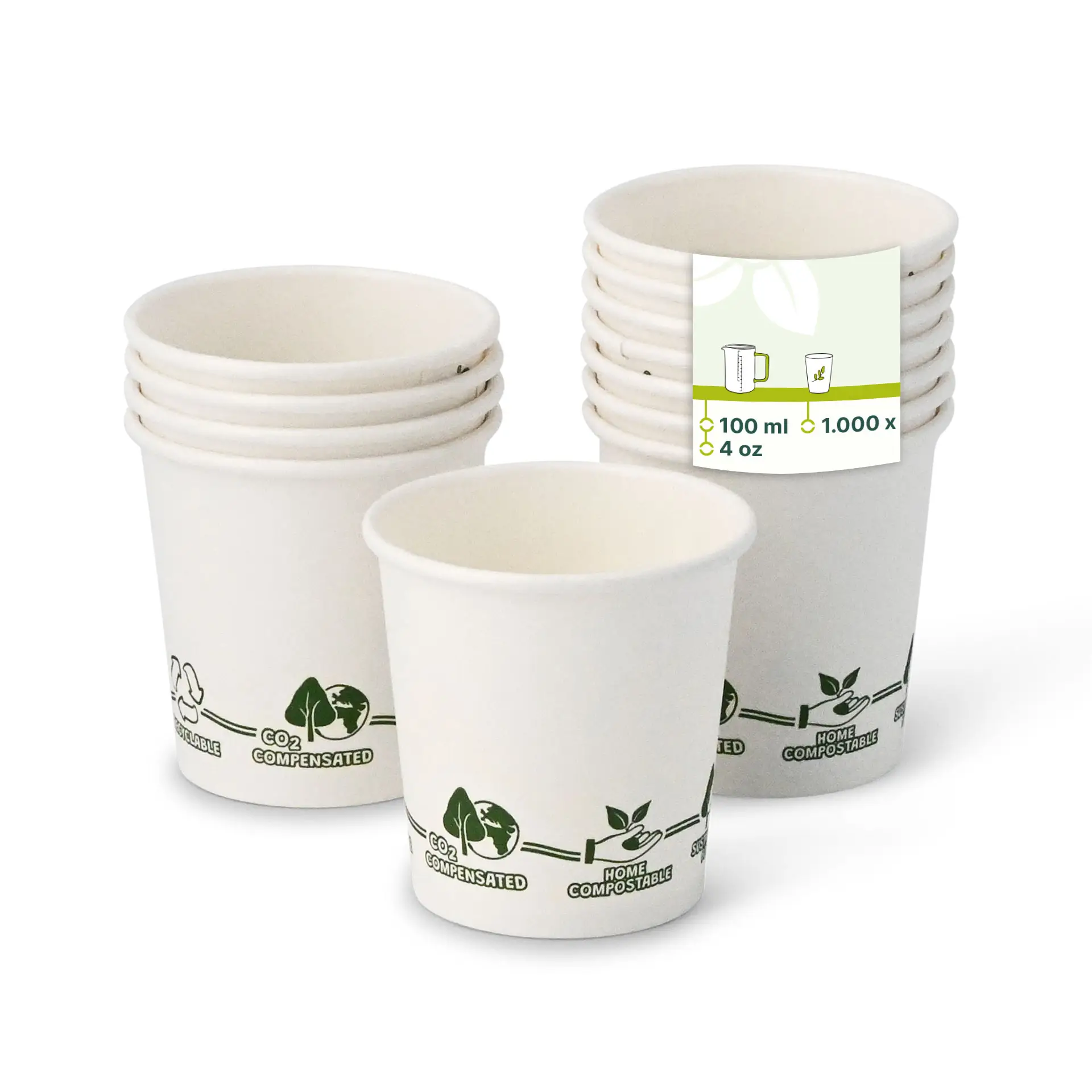 Gobelet en carton blanc, logos EcoUp©, 10 cl / 4 oz, Ø 62 mm