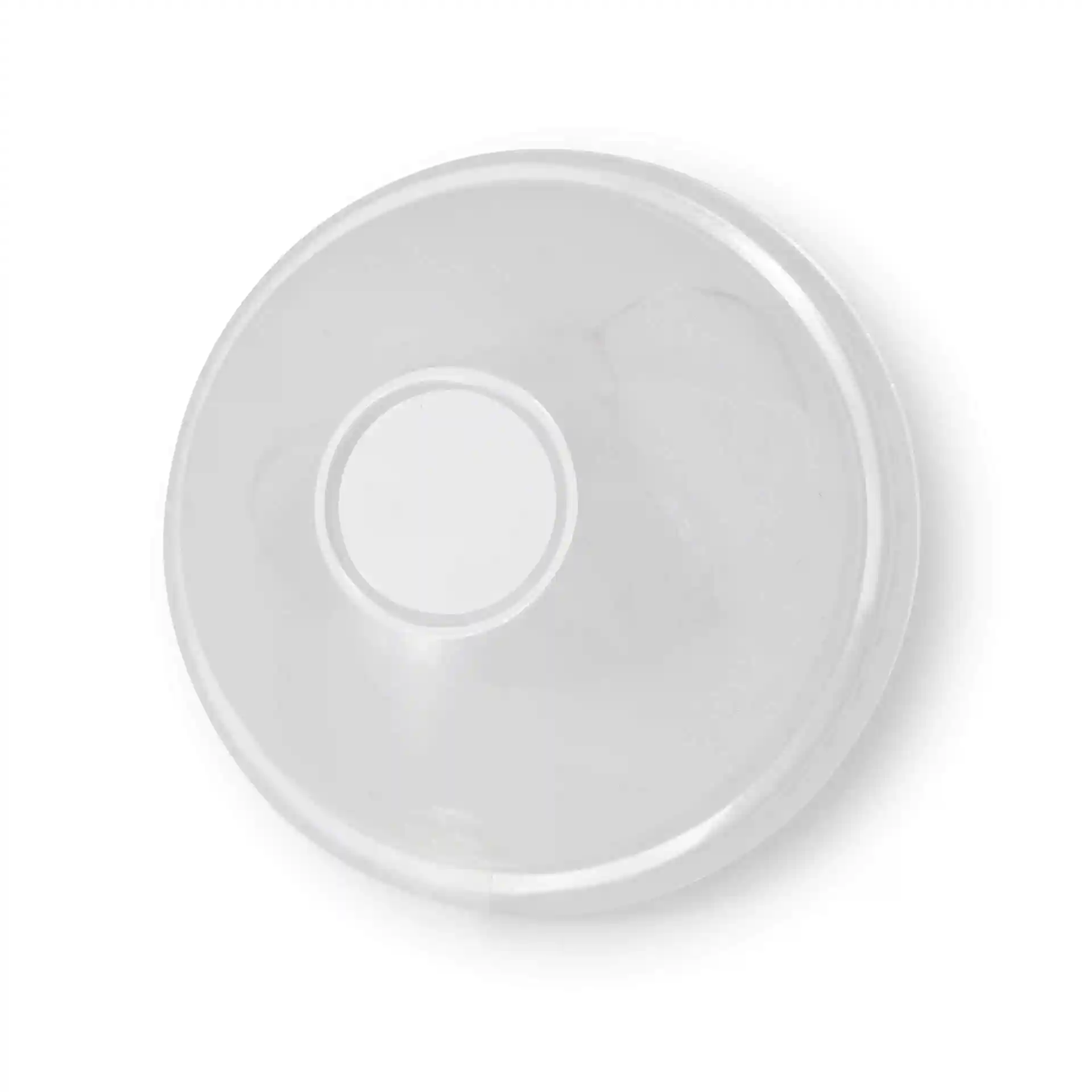 Couvercle rond transparent avec un trou central, conçu pour des cups à glace, mesurant 94 mm de diamètre.